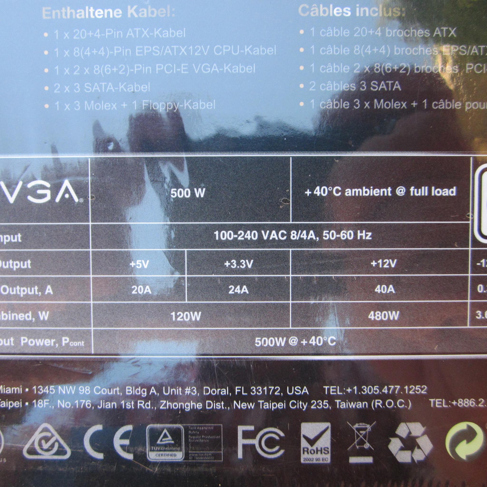 NEW SEALED! EVGA 500W 80 PLUS Power Supply