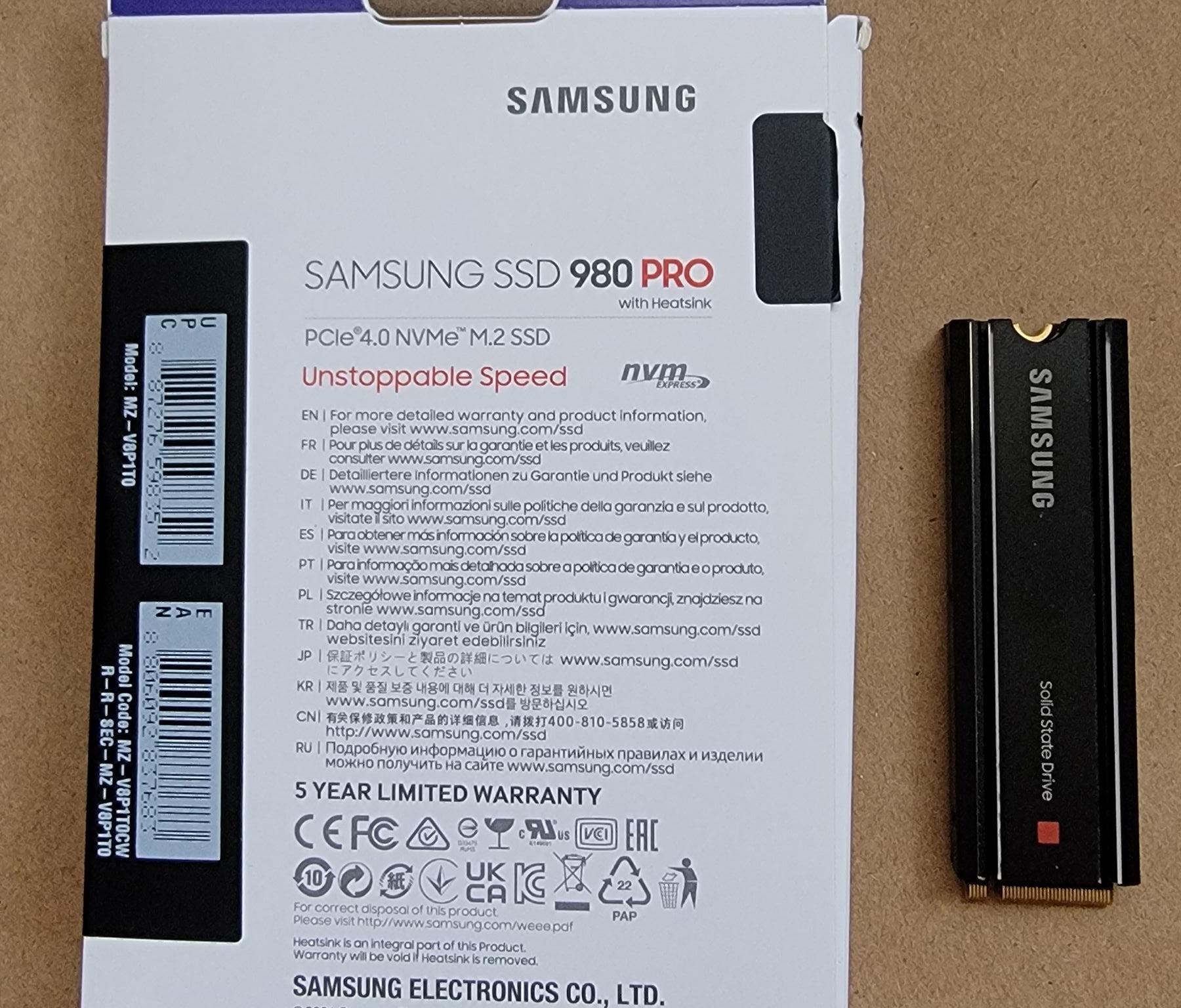 SAMSUNG 980 PRO SSD with Heatsink 1TB PCIe Gen 4 NVMe M.2 Internal Solid State Drive - USED