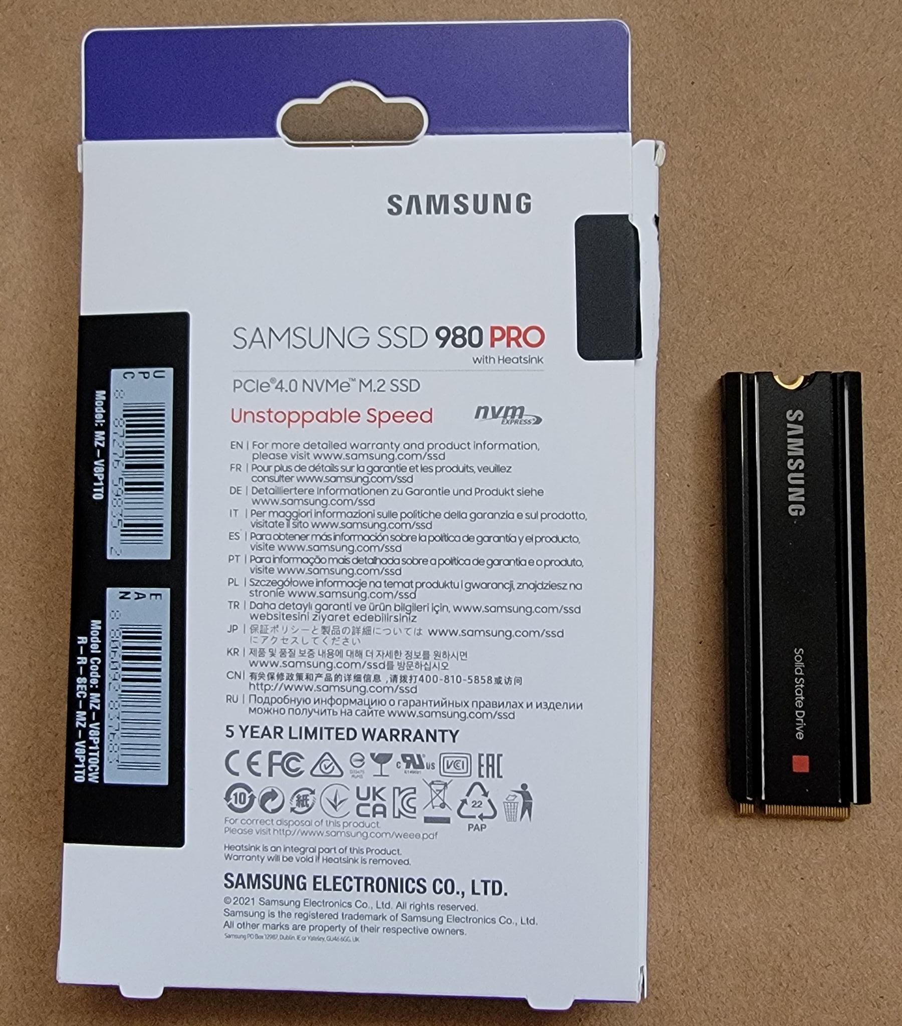SAMSUNG 980 PRO SSD with Heatsink 1TB PCIe Gen 4 NVMe M.2 Internal Solid State Drive - USED