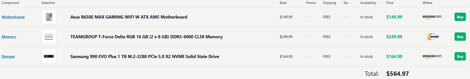 ASUS B650E Max Gaming WiFi W, 1TB Samsung 990 EVO Plus, Team Group 16GB DDR5 Set White
