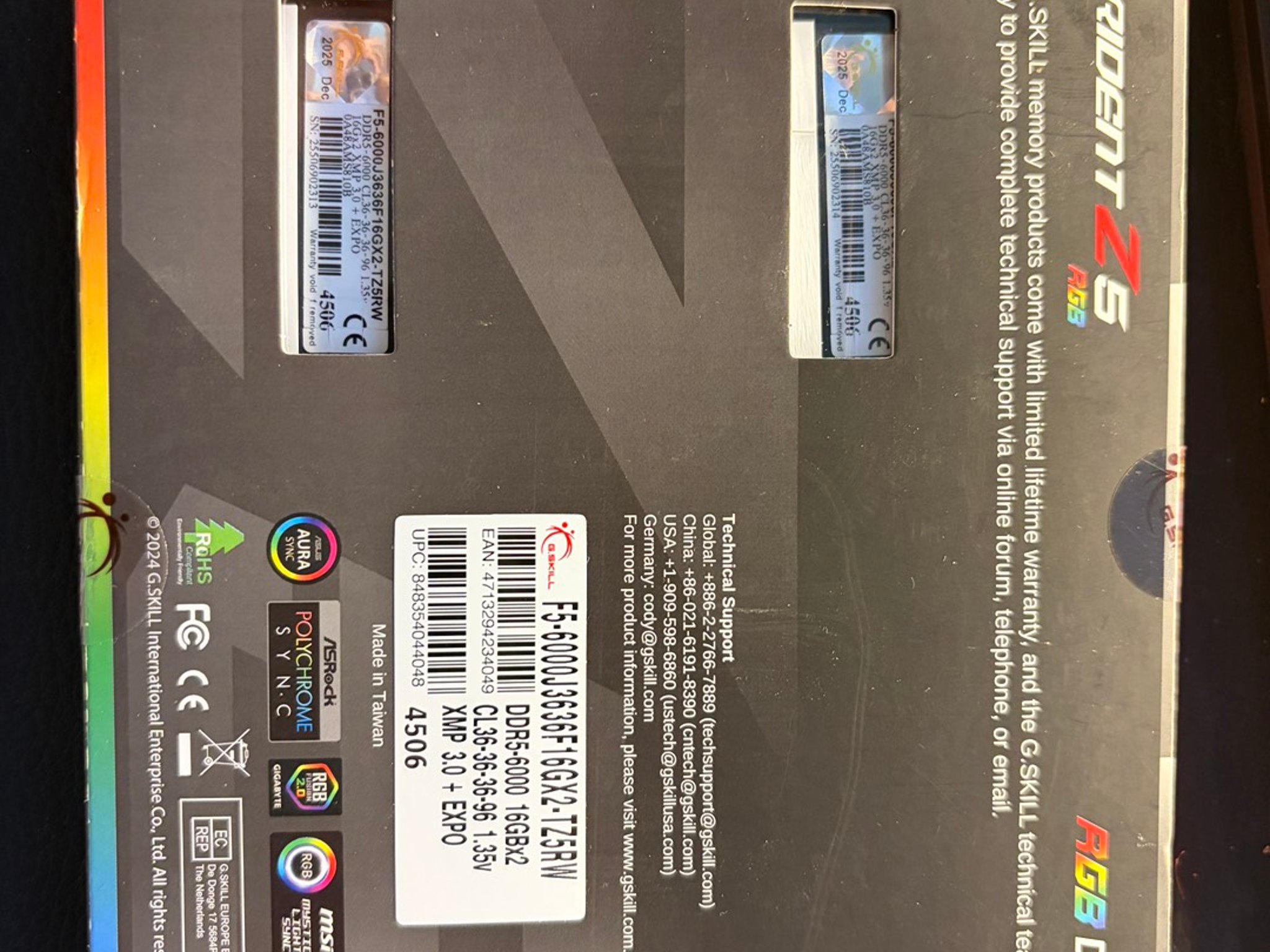 G.Skill Trident Z5 RGB DDR5 - 32GB (16GB x 2) - Intel XMP Ready