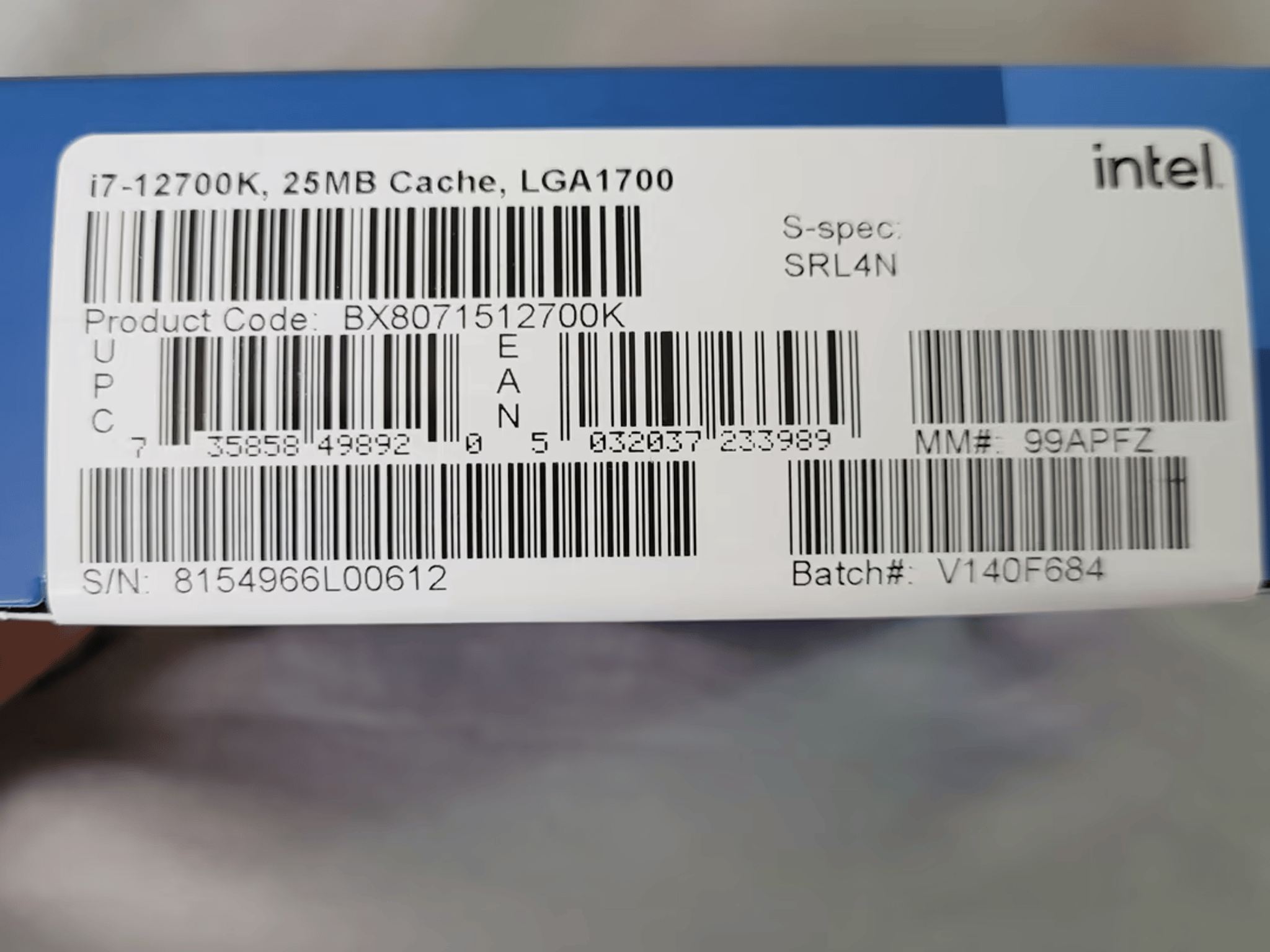 NEW! Intel Core i7-12700k; LGA1700