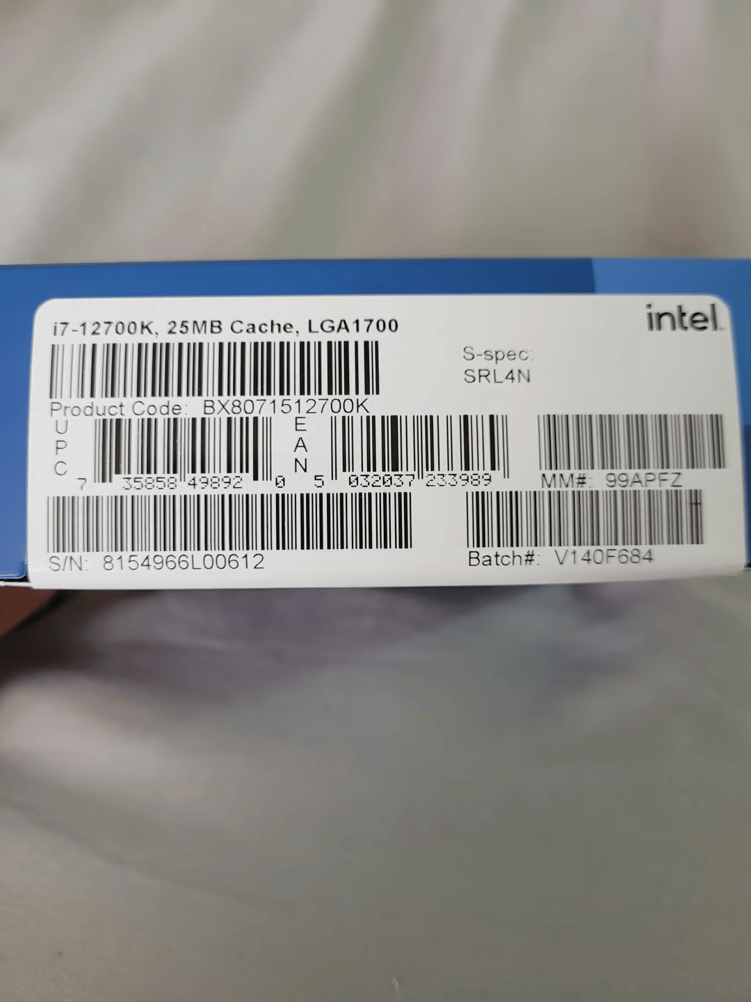 NEW! Intel Core i7-12700k; LGA1700