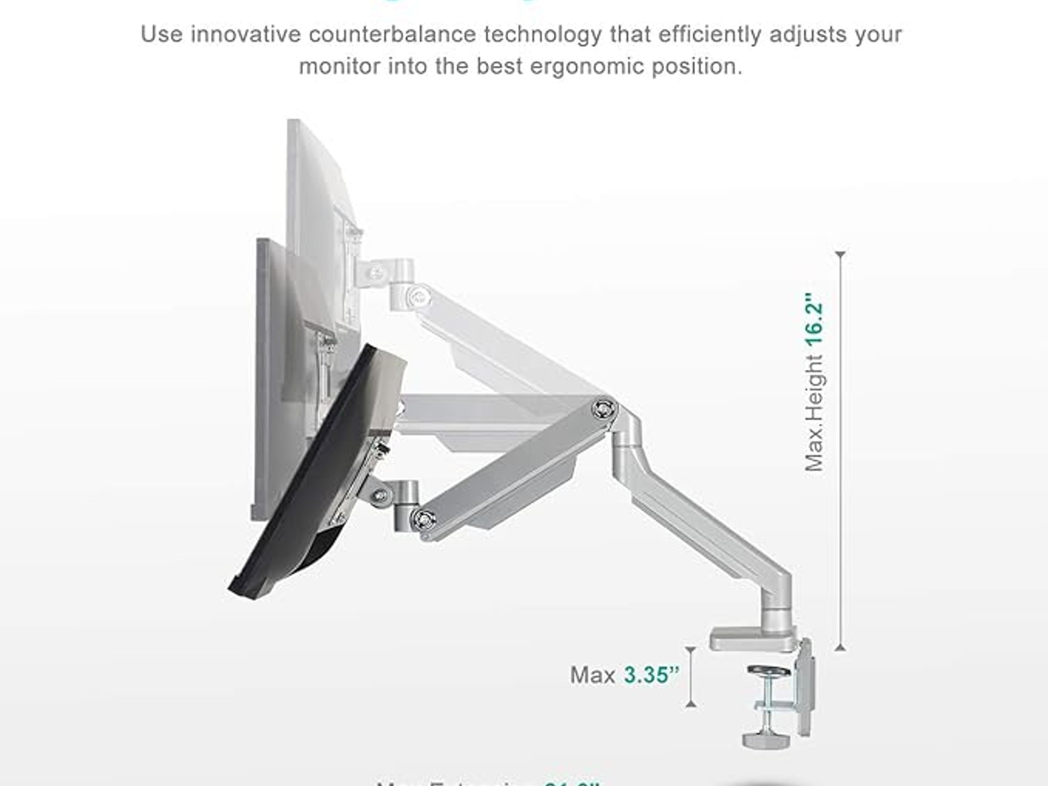Eletab Dual Arm Monitor Stand - 17 to 32 inches - Each Arm Holds up to 17.6 lbs