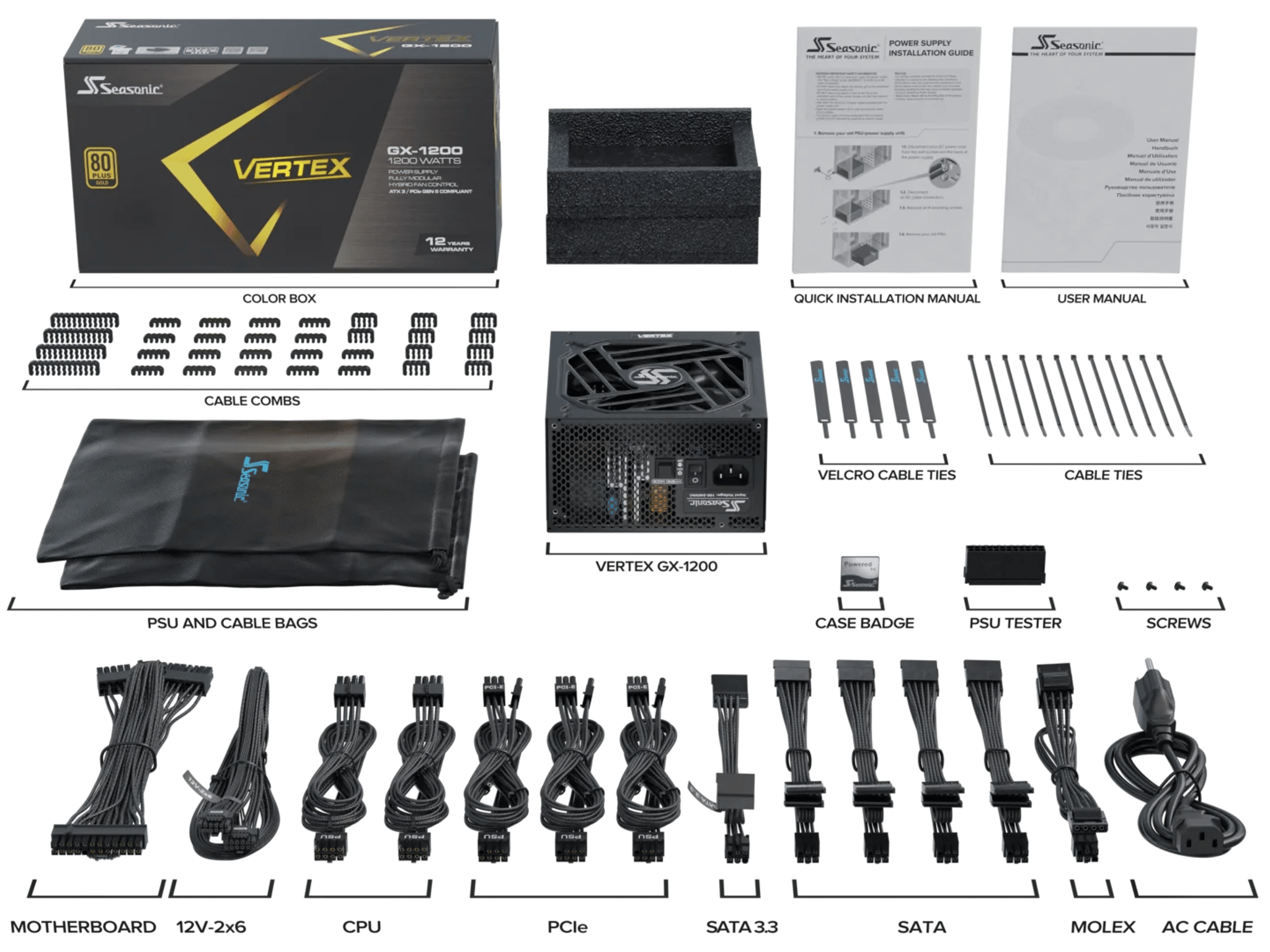 Seasonic Vertex GX-1200W 80+ Gold ATX Power Supply *New In Box*