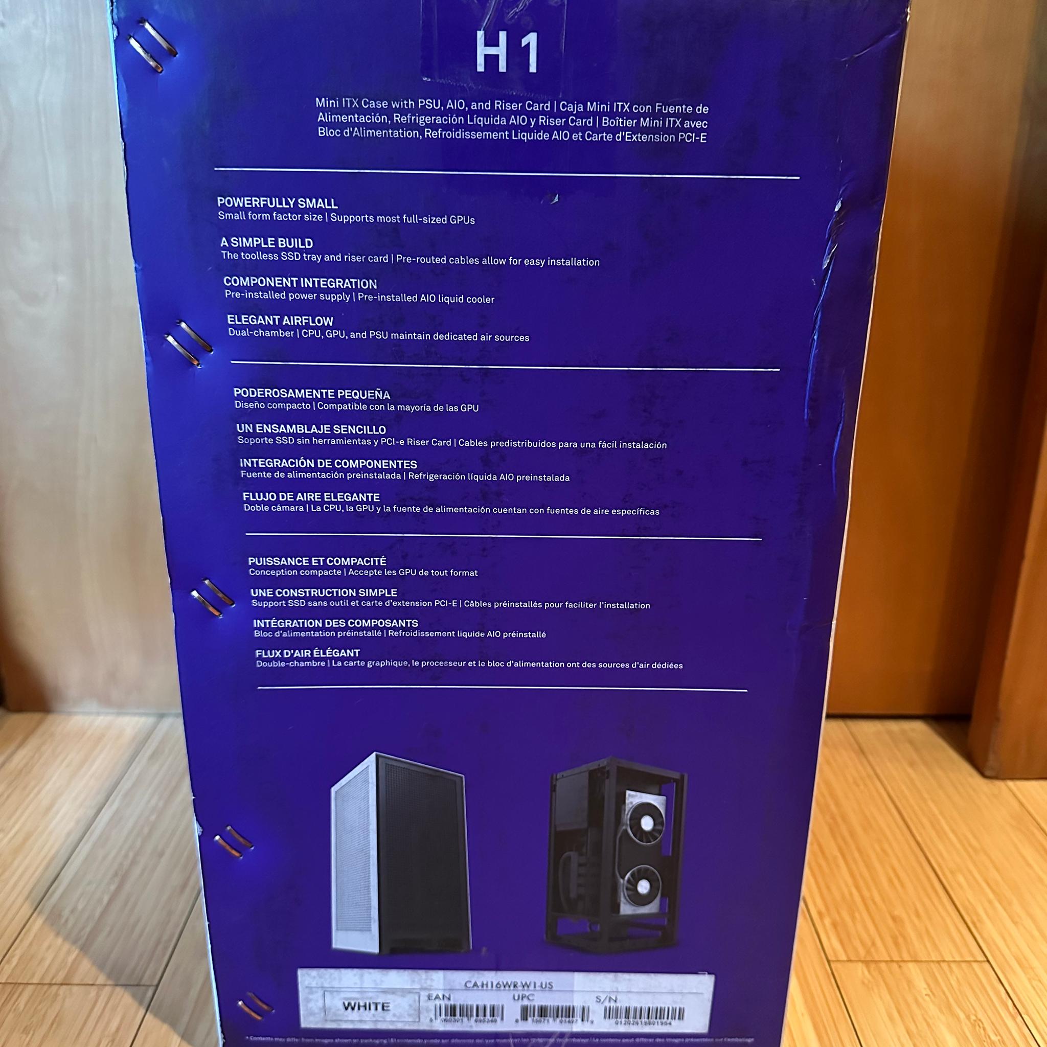 White NZXT H1 Mini ITX Case with PSU, AIO, and Riser Card (Lightly Used, In Box, Riser NOT upgraded)