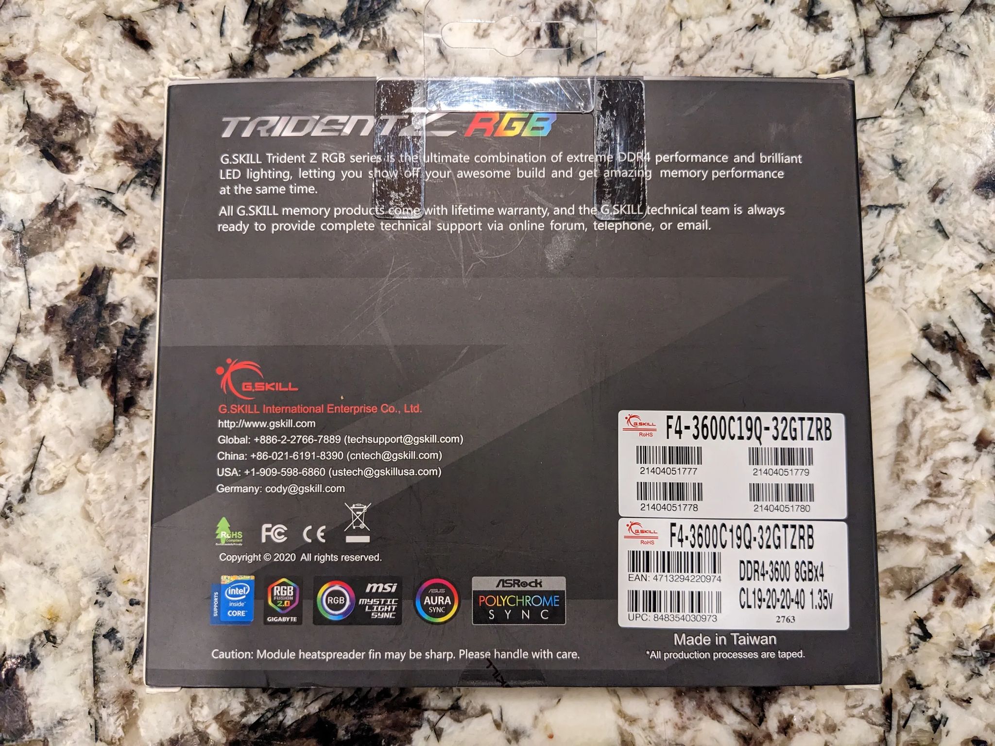 G.SKILL TridentZ RGB 32GB (4x8GB) 3600MHz CL19
