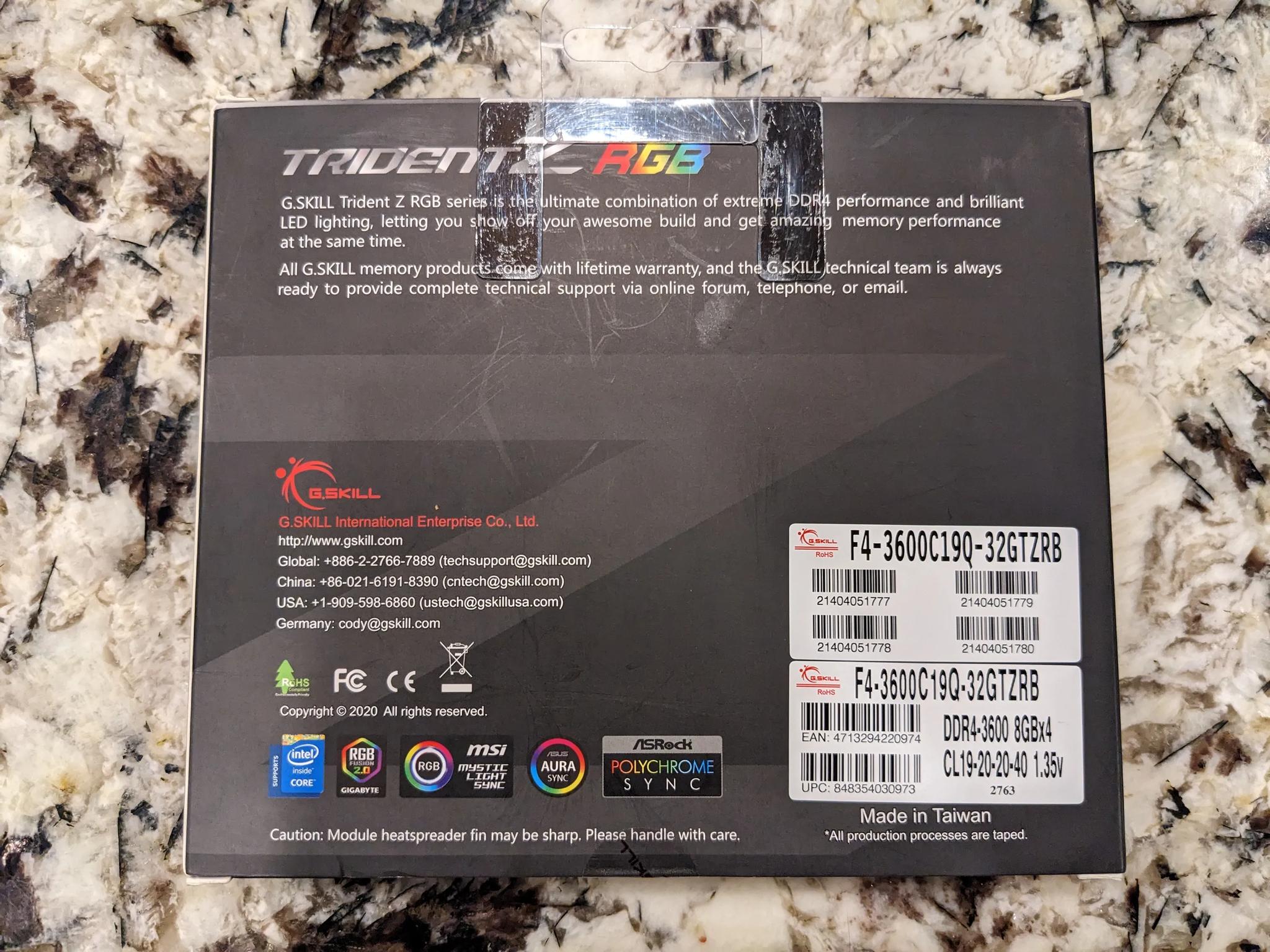 G.SKILL TridentZ RGB 32GB (4x8GB) 3600MHz CL19