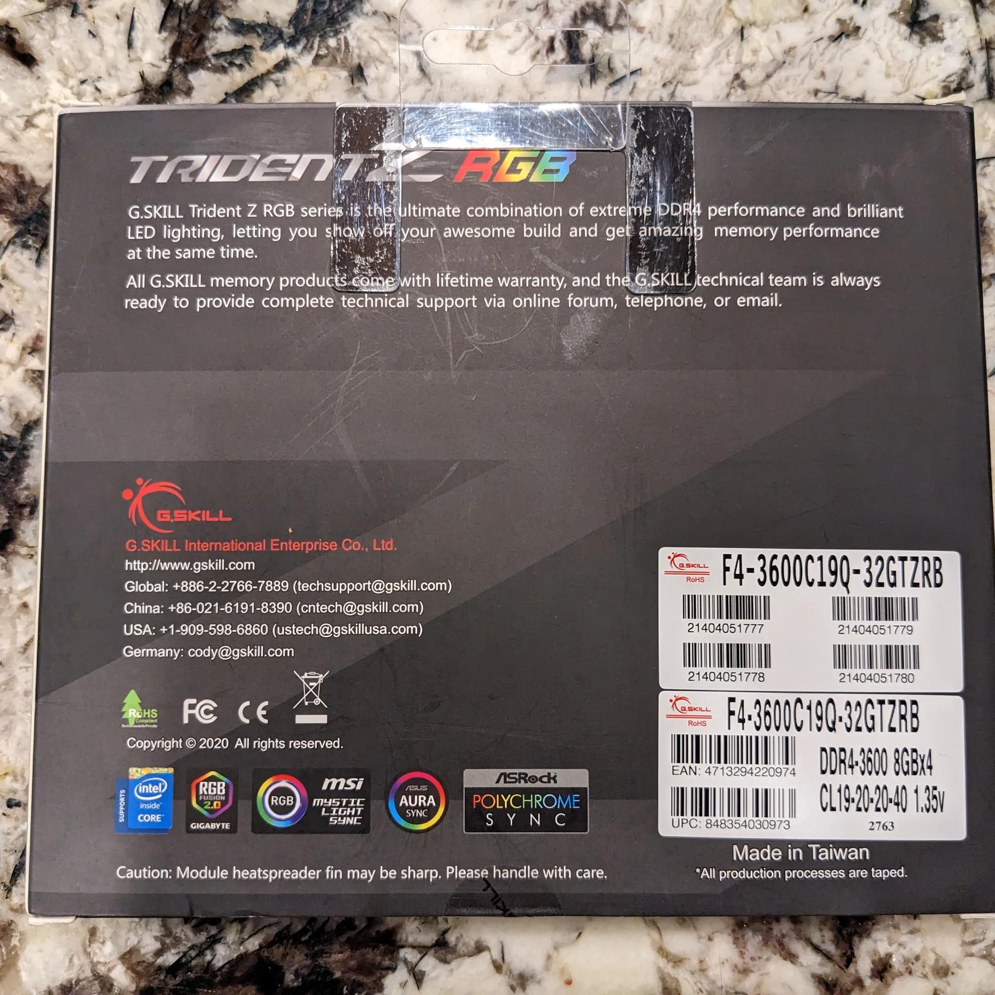 G.SKILL TridentZ RGB 32GB (4x8GB) 3600MHz CL19