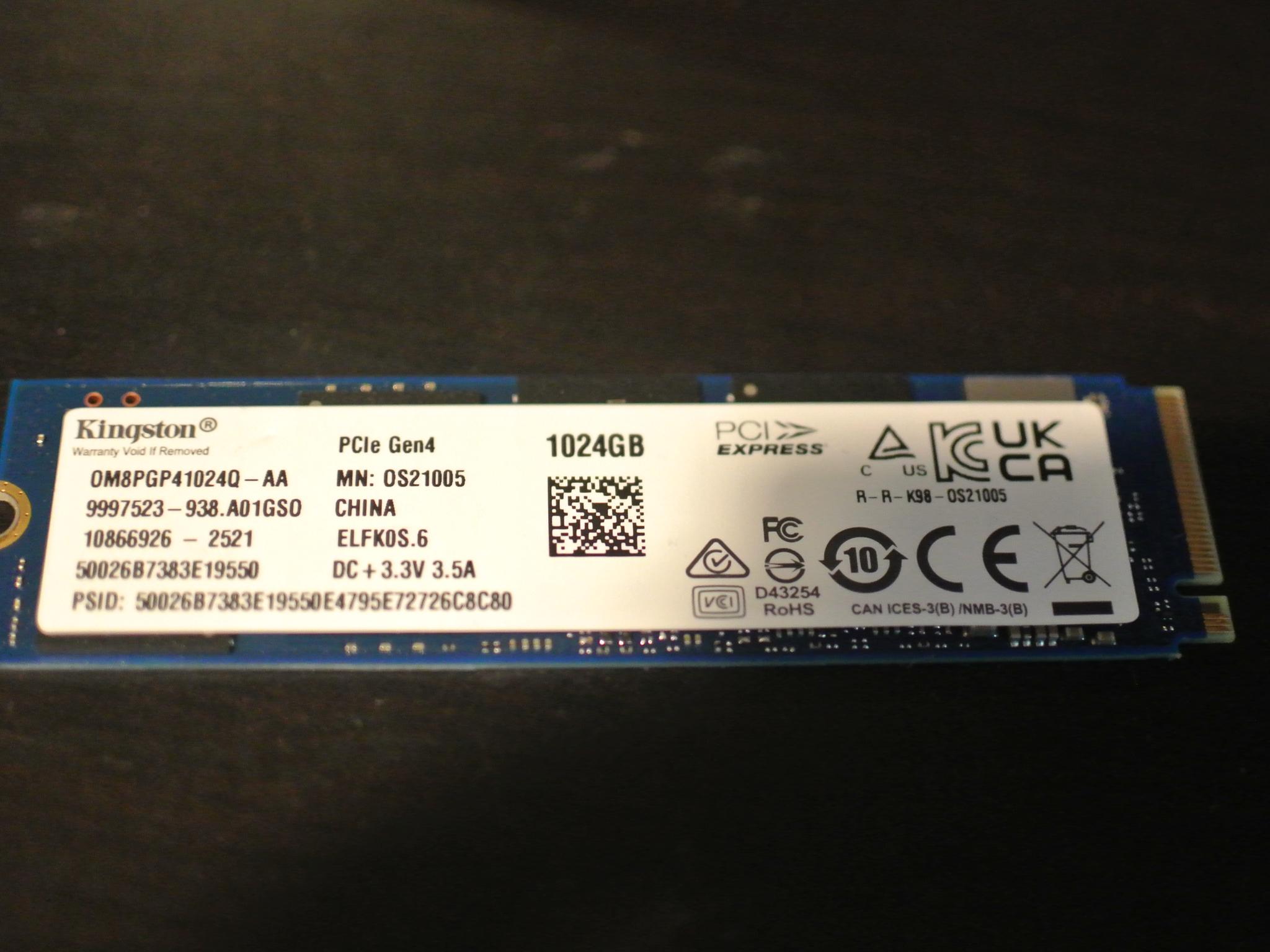 Kingston 1TB PCIe Gen 4 M.2 NVME SSD