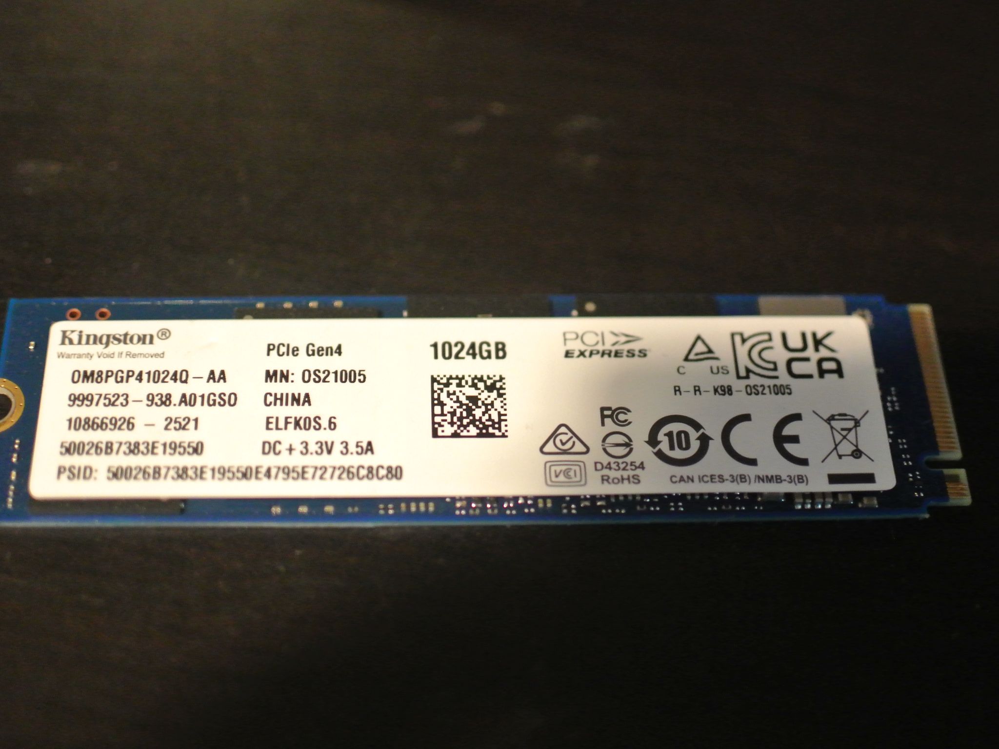Kingston 1TB PCIe Gen 4 M.2 NVME SSD