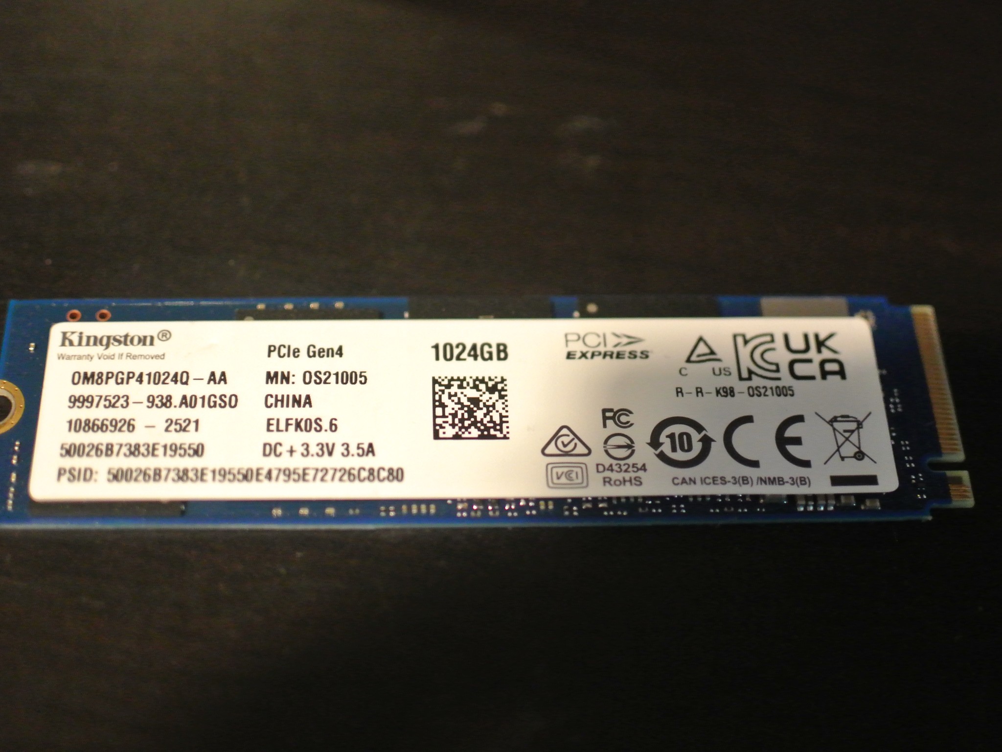 Kingston 1TB PCIe Gen 4 M.2 NVME SSD