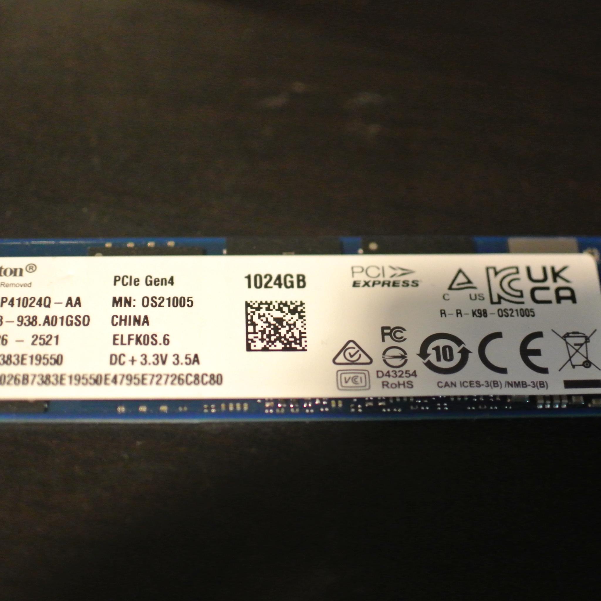 Kingston 1TB PCIe Gen 4 M.2 NVME SSD