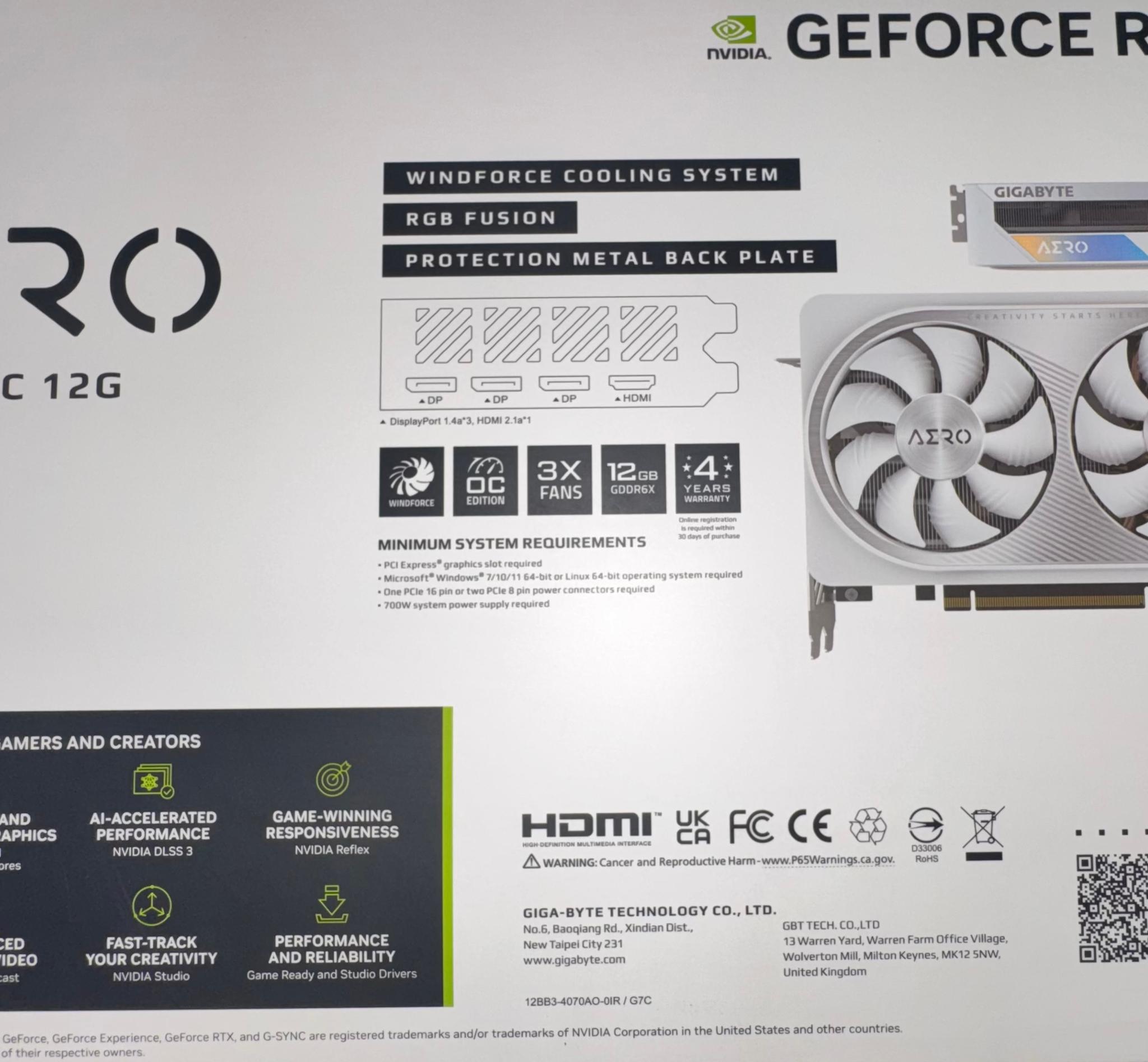 Gigabyte GeForce RTX 4070 AERO OC