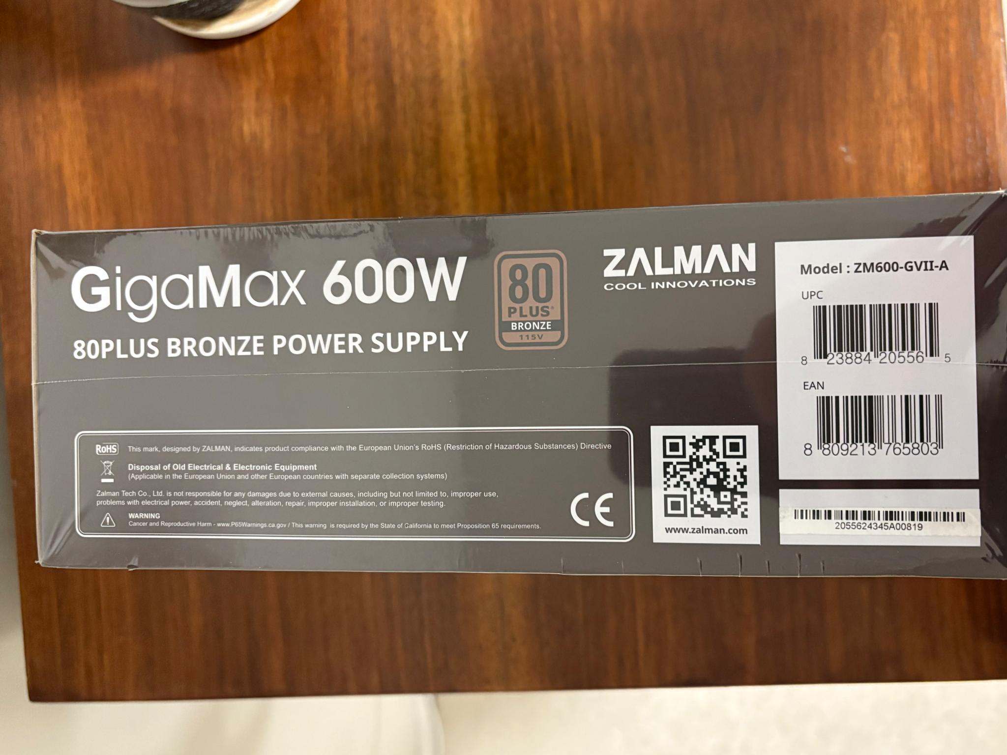 Zalman GigaMax 600W 80+ Bronze PSU (BNIB)