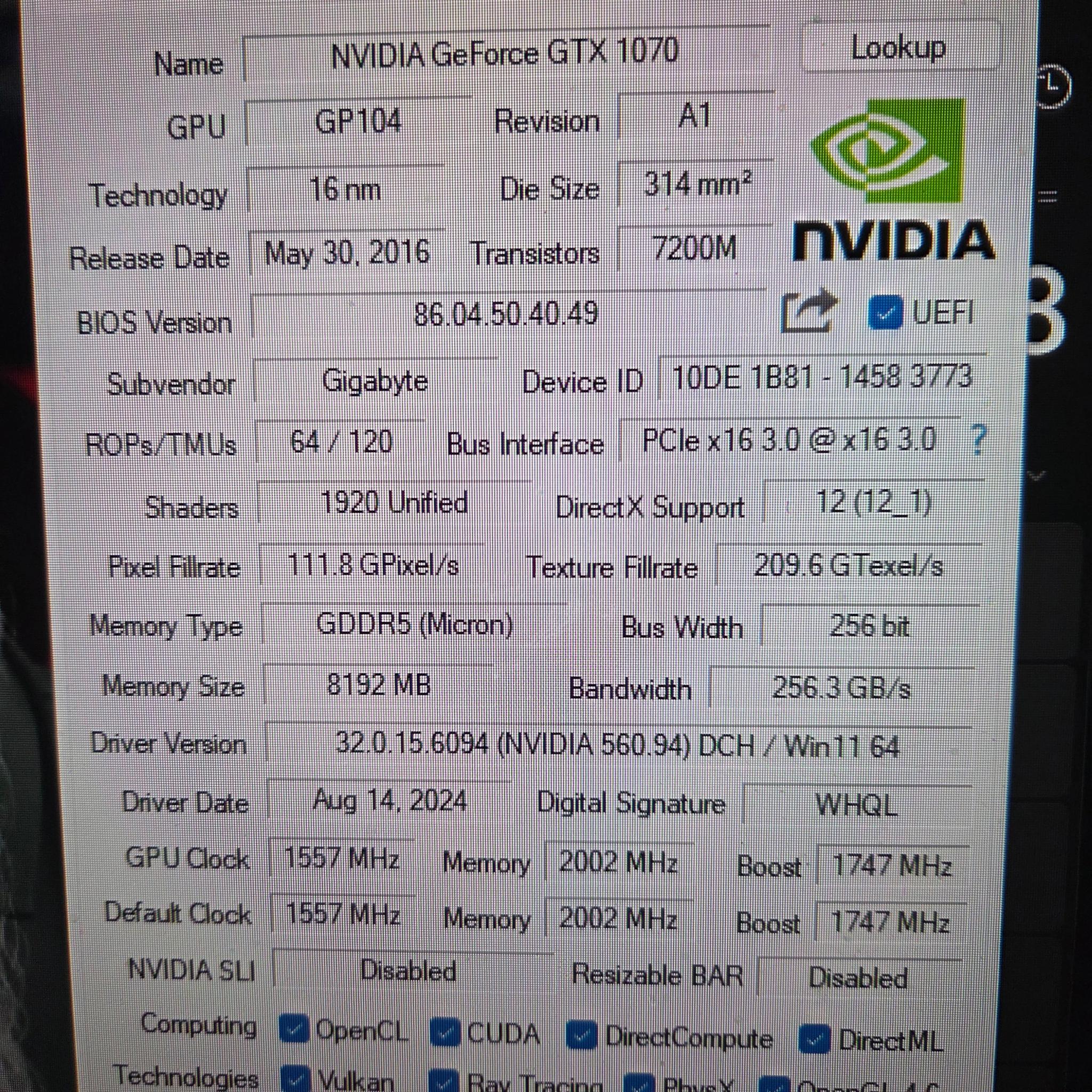 GIGABYTE GTX 1070 WindForce 2X OC