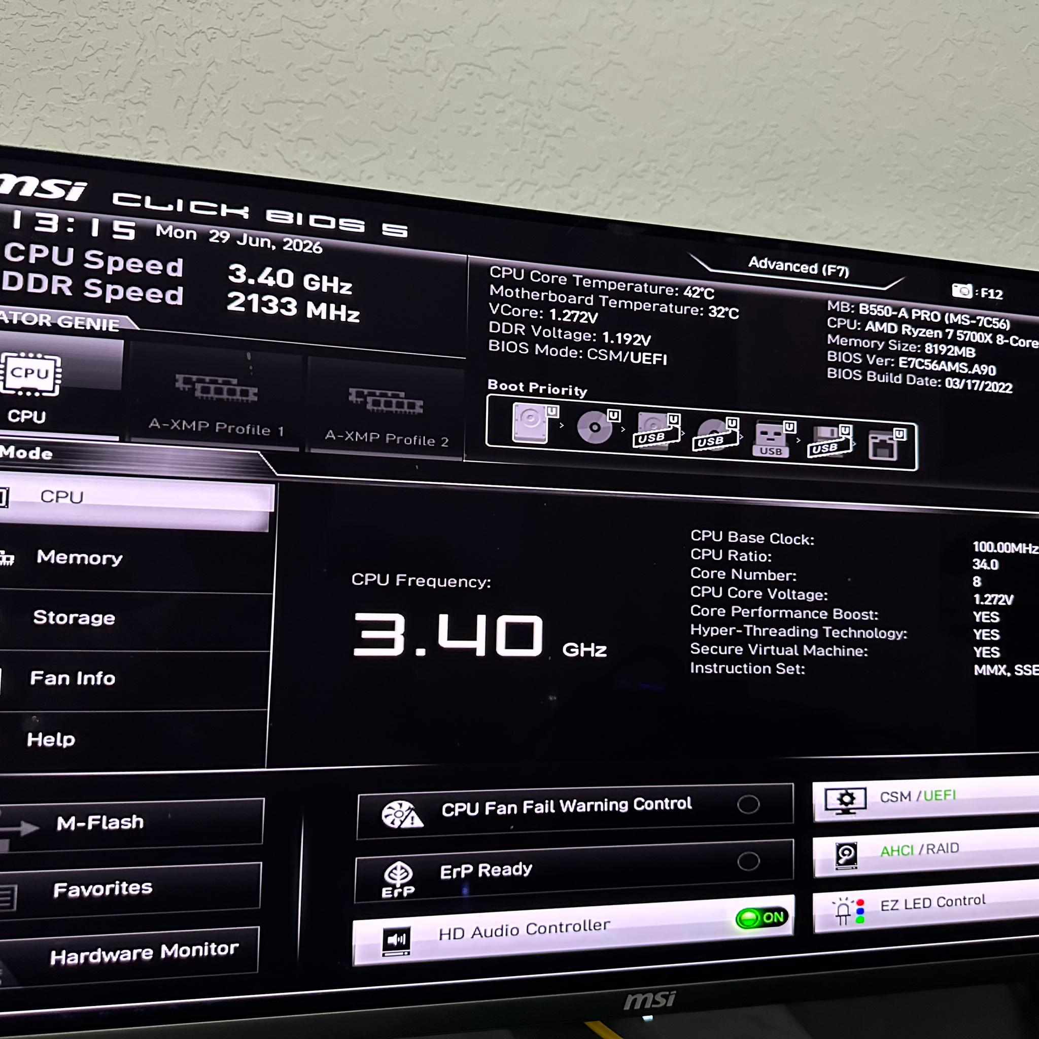 Ryzen 5700X MSI B550-A Pro Bundle No Ram