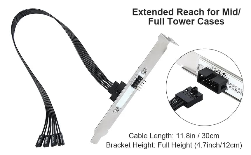 PC Power Button Extension Cable Full Height PCIe Bracket (30cm) 9 Pin Front Panel Header Adapter