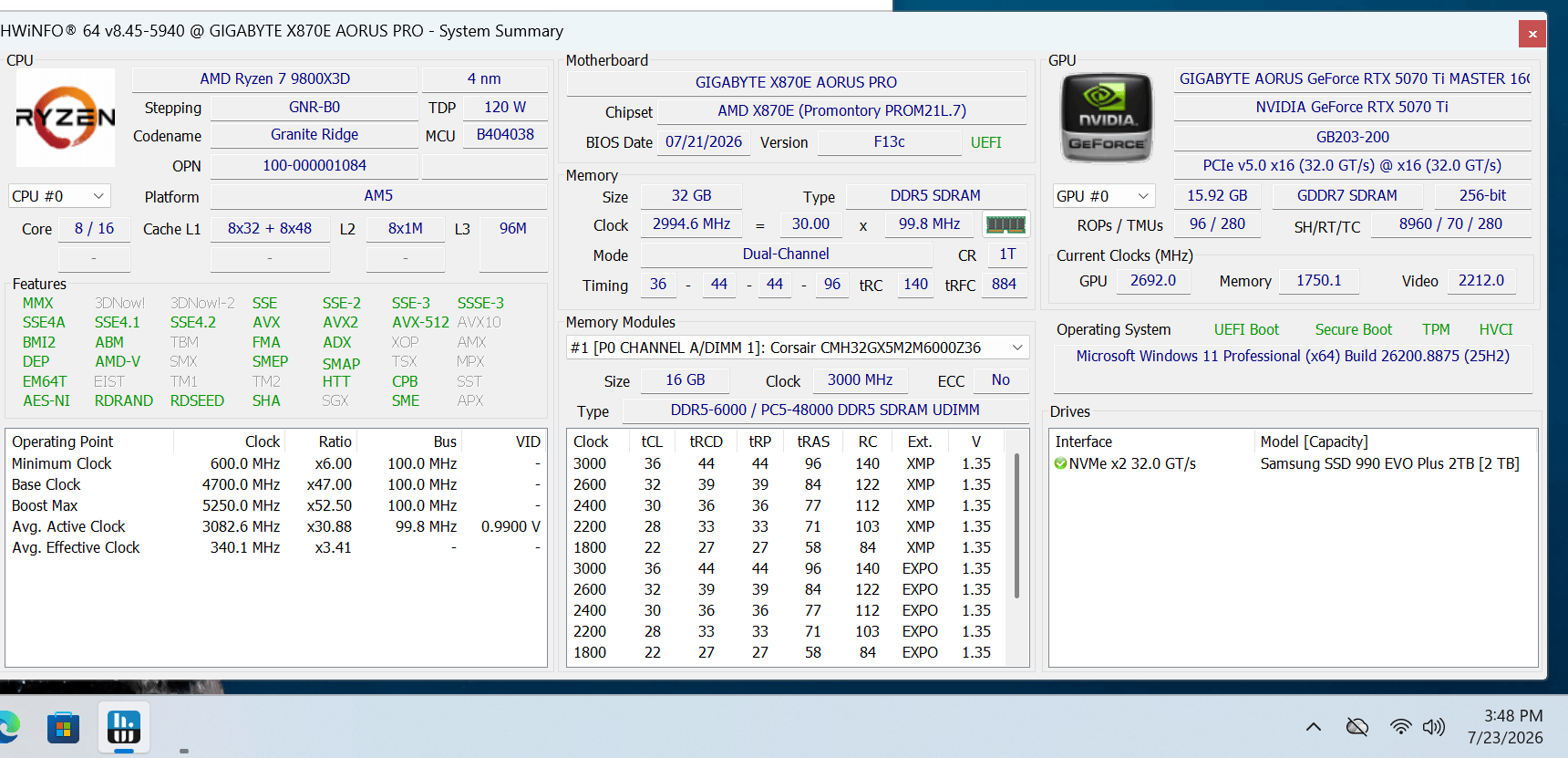 1440P/4k Custom Build with 9800X3D | Gigabyte 5070 TI Master | 32GB | 2TB