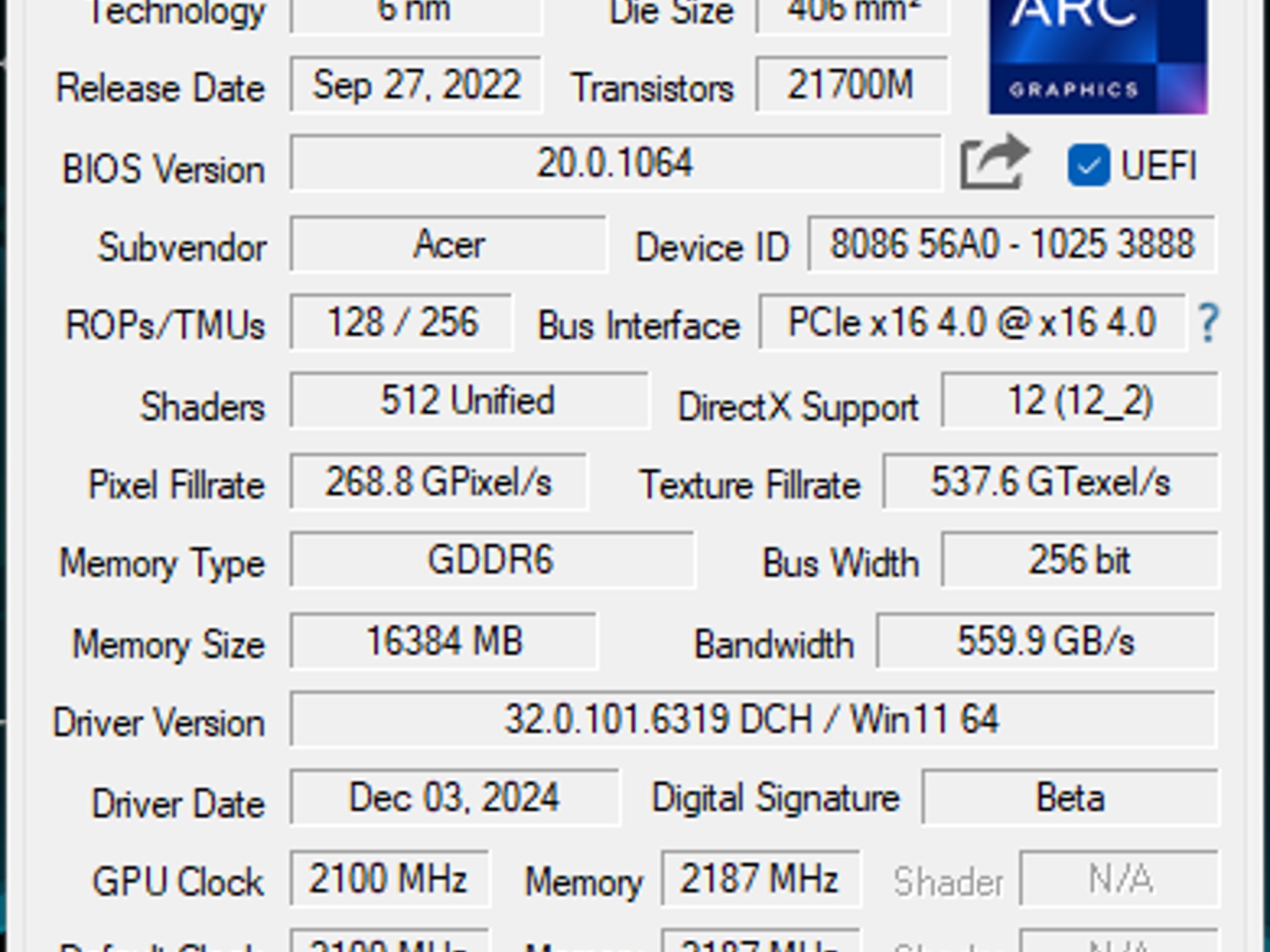 Acer Intel Arc A770 Predator BiFrost OC 16GB GDDR6 Graphics Card PCIE 4.0