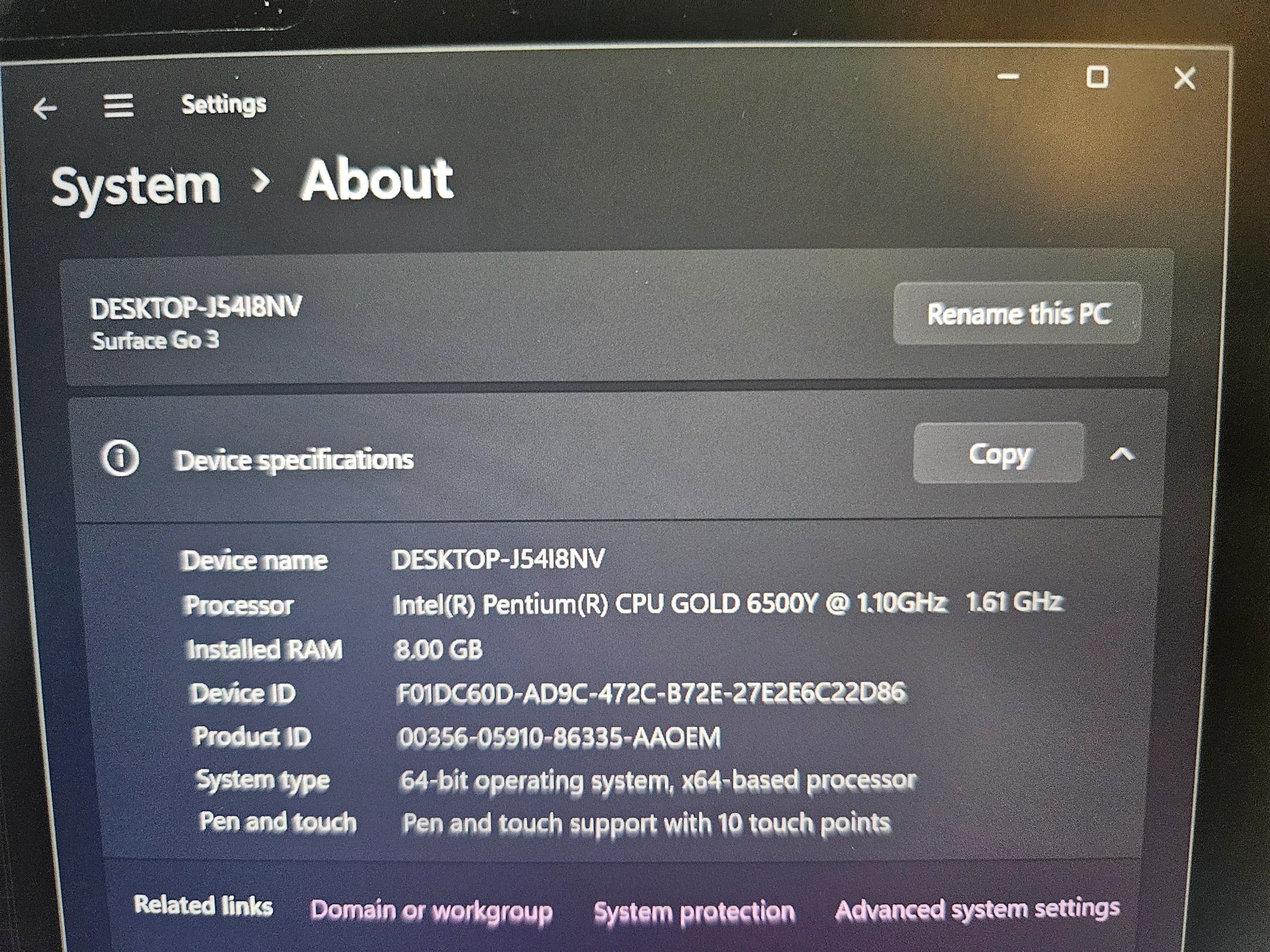 Surface Go 3 intel Pentium Gold / 8GB RAM / 128GB SSD