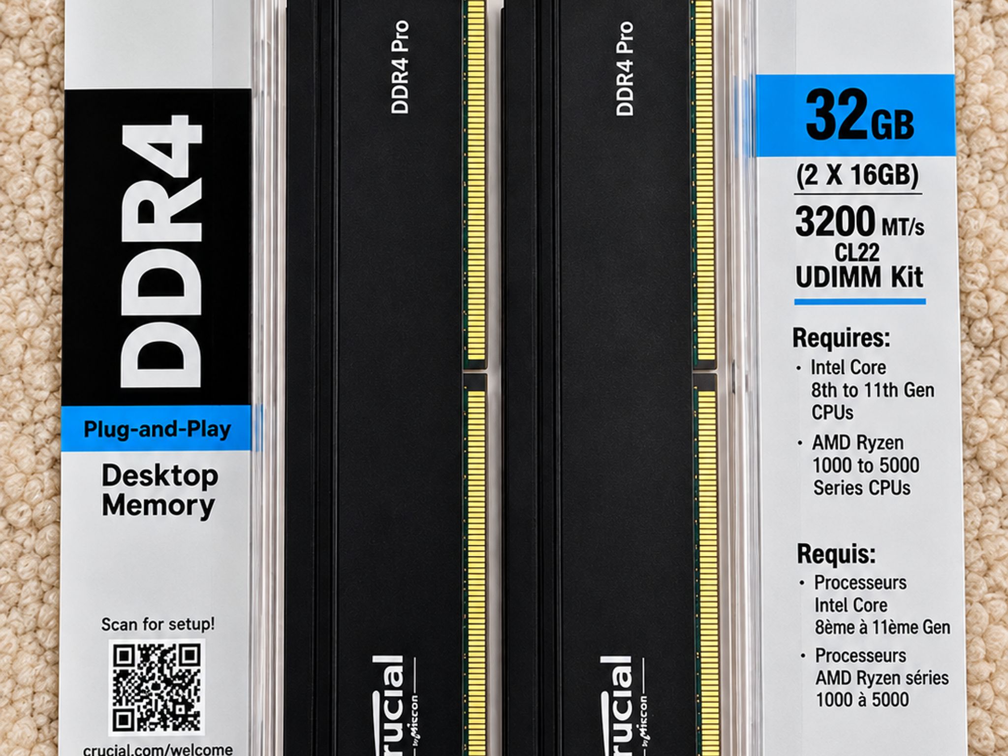 Crucial Pro DDR4 Desktop Memory 32GB DDR4-3200 (2x16GB)