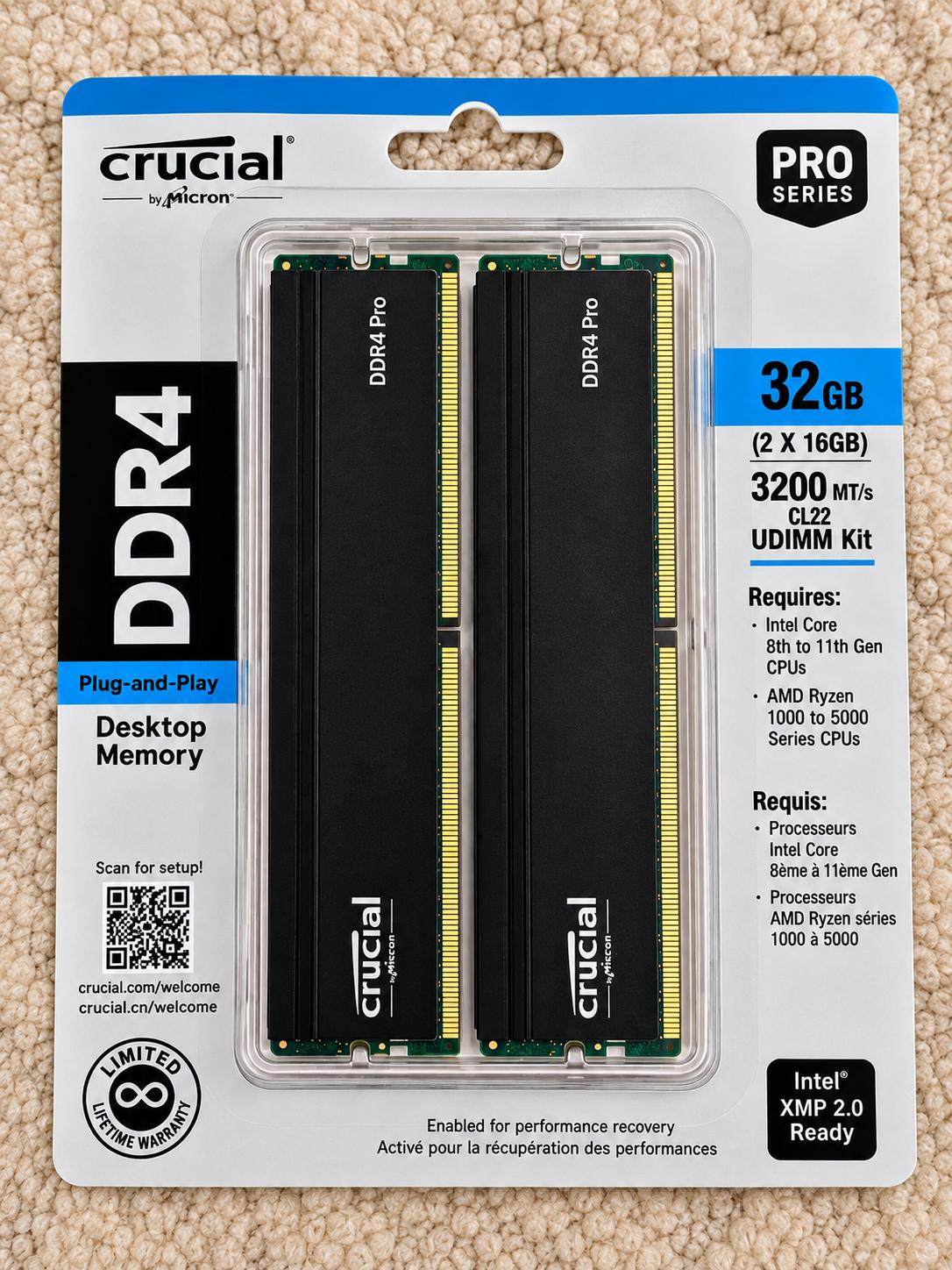 Crucial Pro DDR4 Desktop Memory 32GB DDR4-3200 (2x16GB)