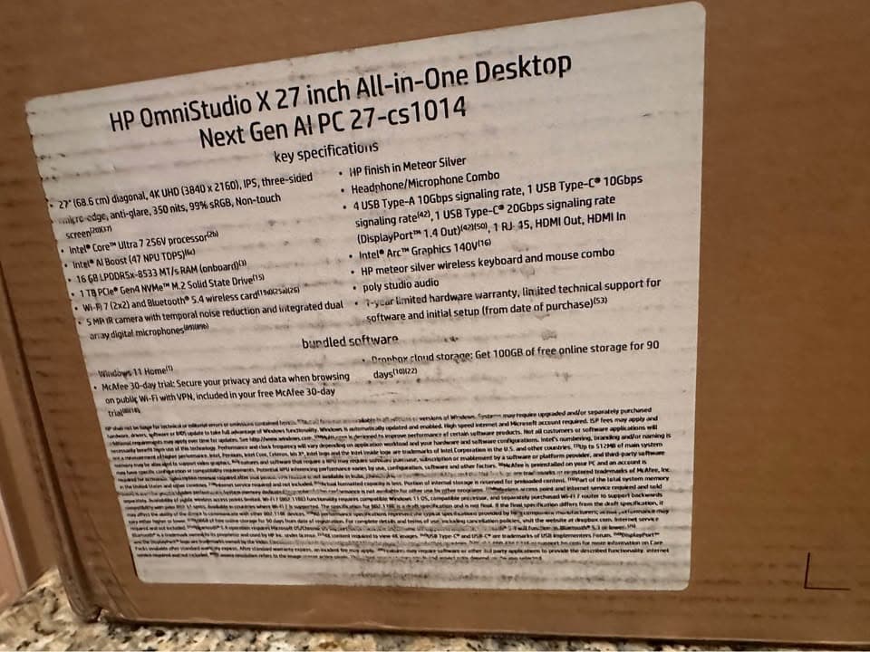 New HP - OmniStudio X - 27" 4K UHD All-in-One - Intel Core Ultra 7 256V - 16GB - 1TB SSD