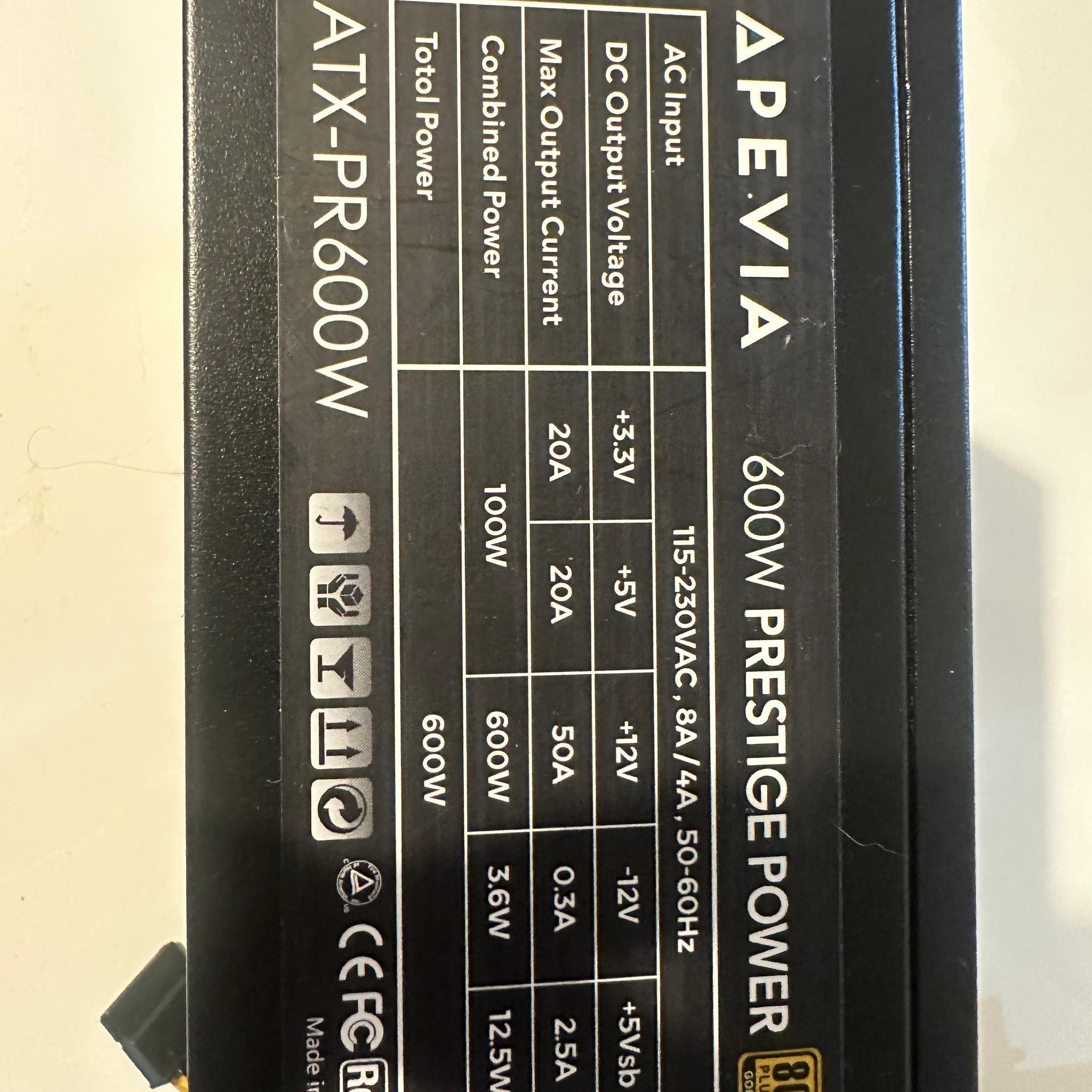🌟 Gold Rated 600w Apevia Power Supply 🌟 Fully Tested & Ready to Use