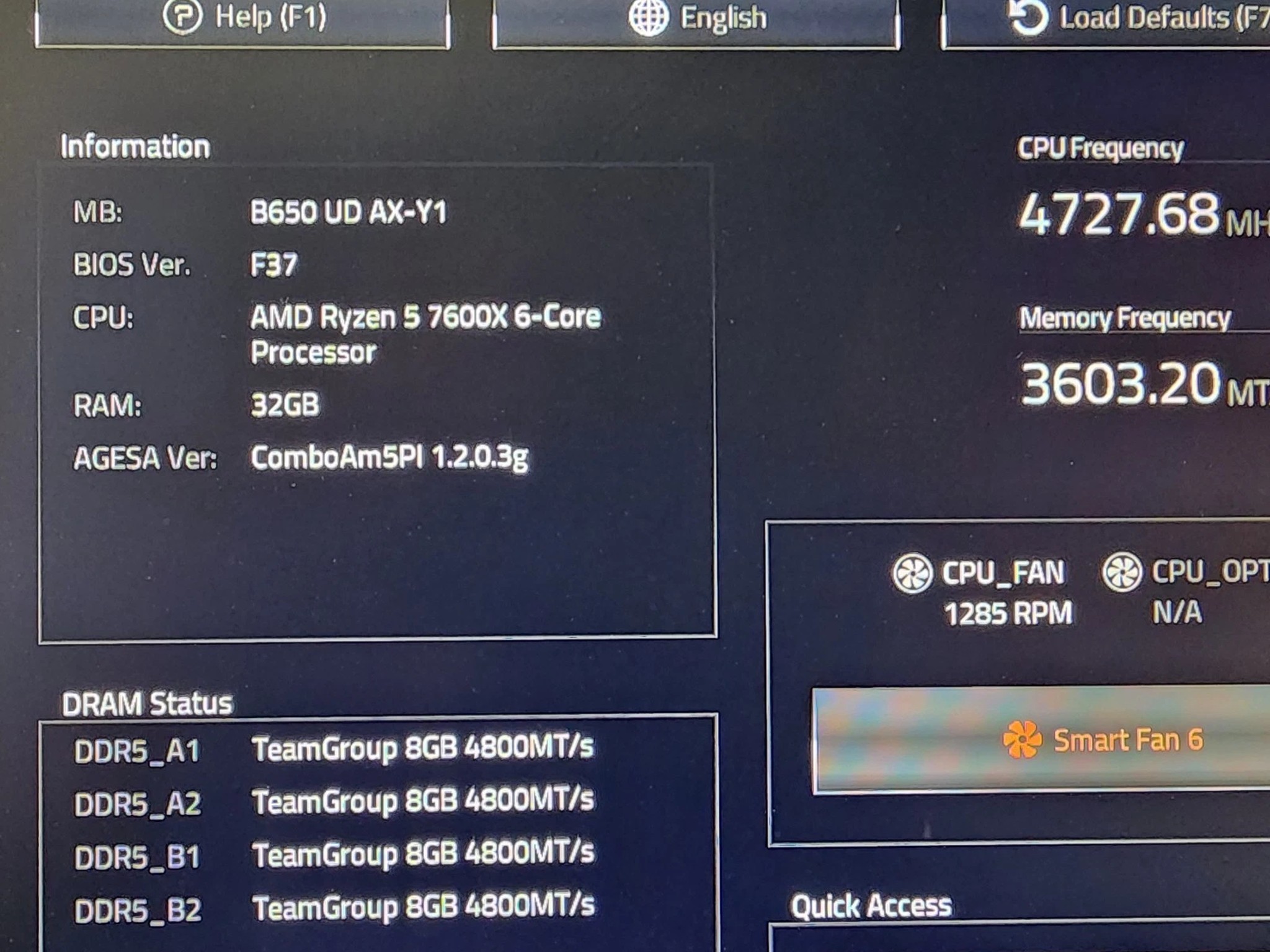 UPDATED BIOS GIGABYTE B650 UD AX WIFI DDR5 AM5 ATX MOTHERBOARD