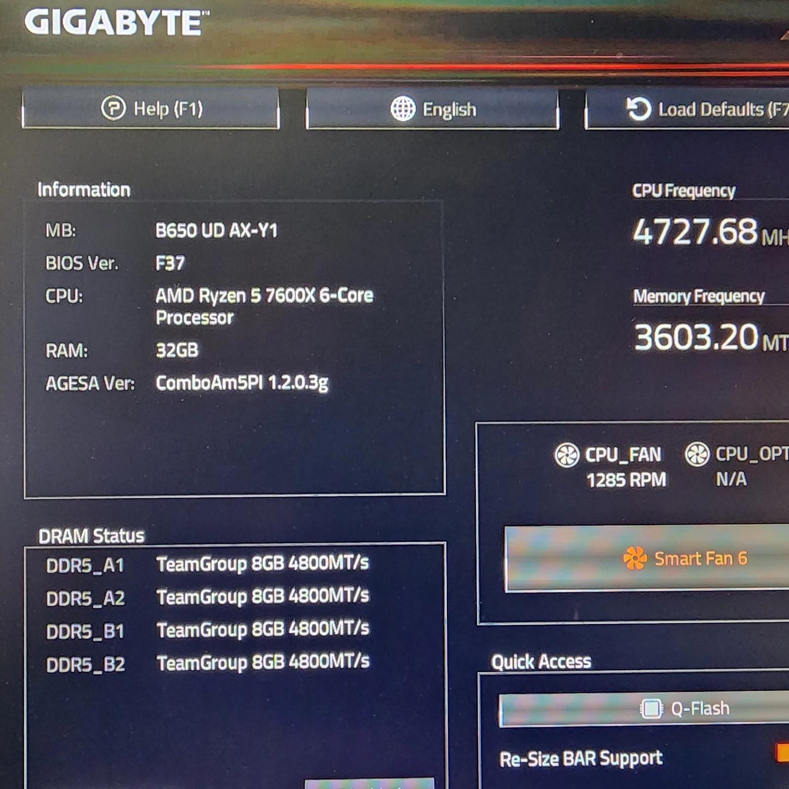 UPDATED BIOS GIGABYTE B650 UD AX WIFI DDR5 AM5 ATX MOTHERBOARD