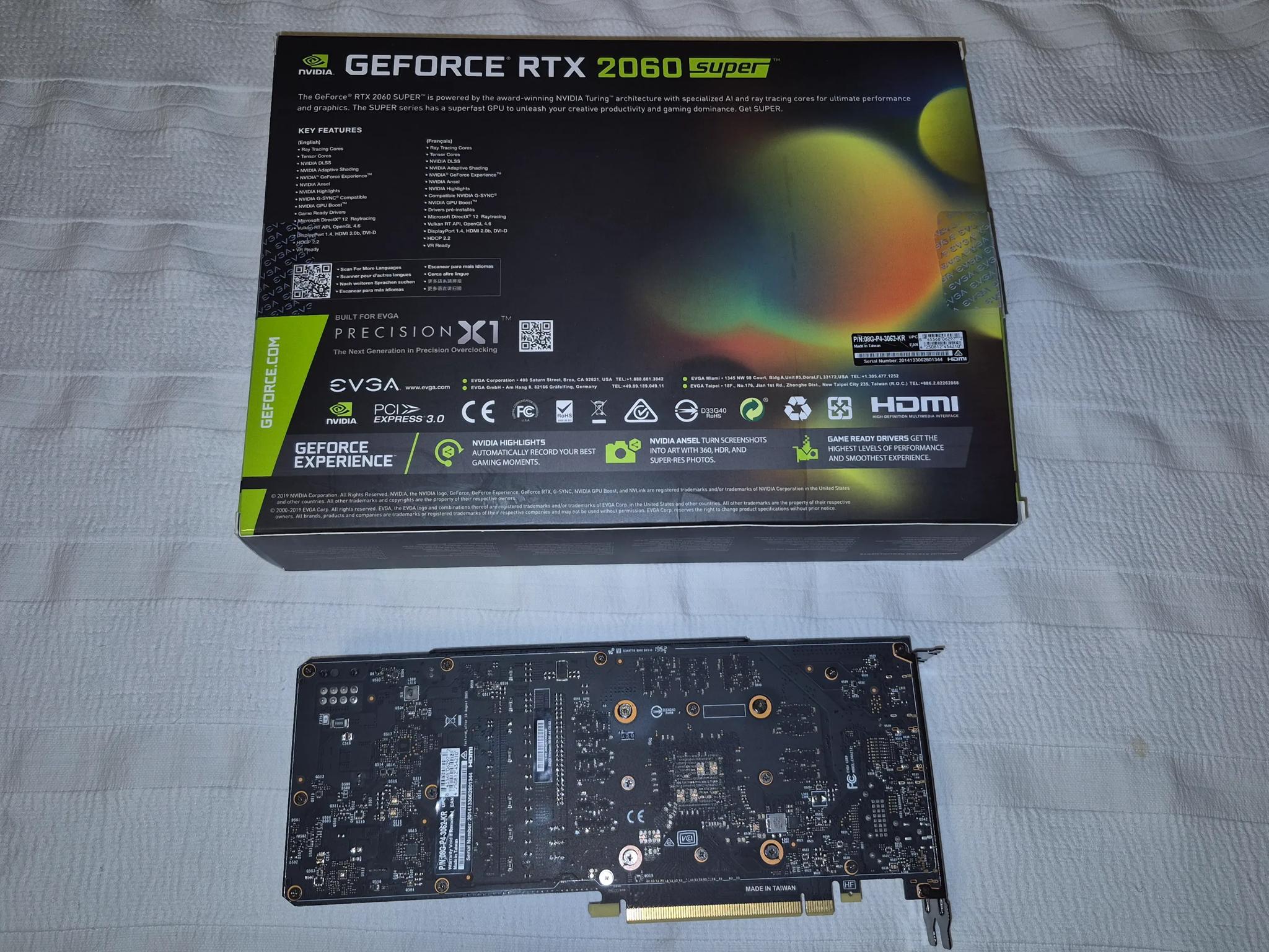 Nvidia RTX 2060 Super 8GB DDR6 (Retail EVGA GeForce RTX 2060 SUPER SC BLACK GAMING 08G-P4-3062-KR)
