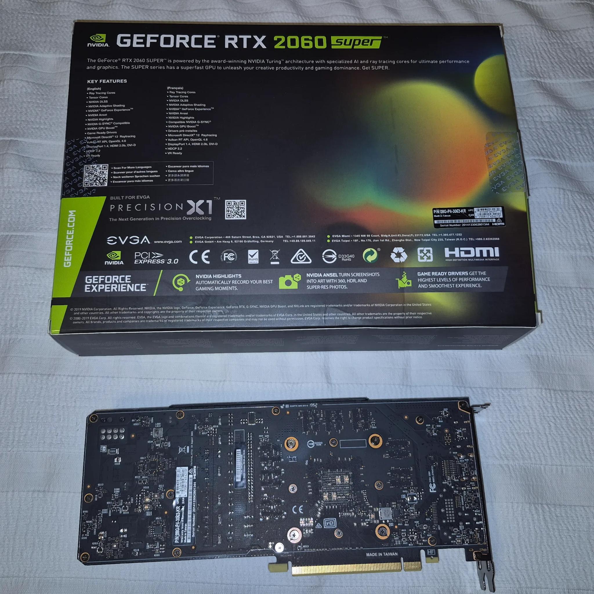 Nvidia RTX 2060 Super 8GB DDR6 (Retail EVGA GeForce RTX 2060 SUPER SC BLACK GAMING 08G-P4-3062-KR)