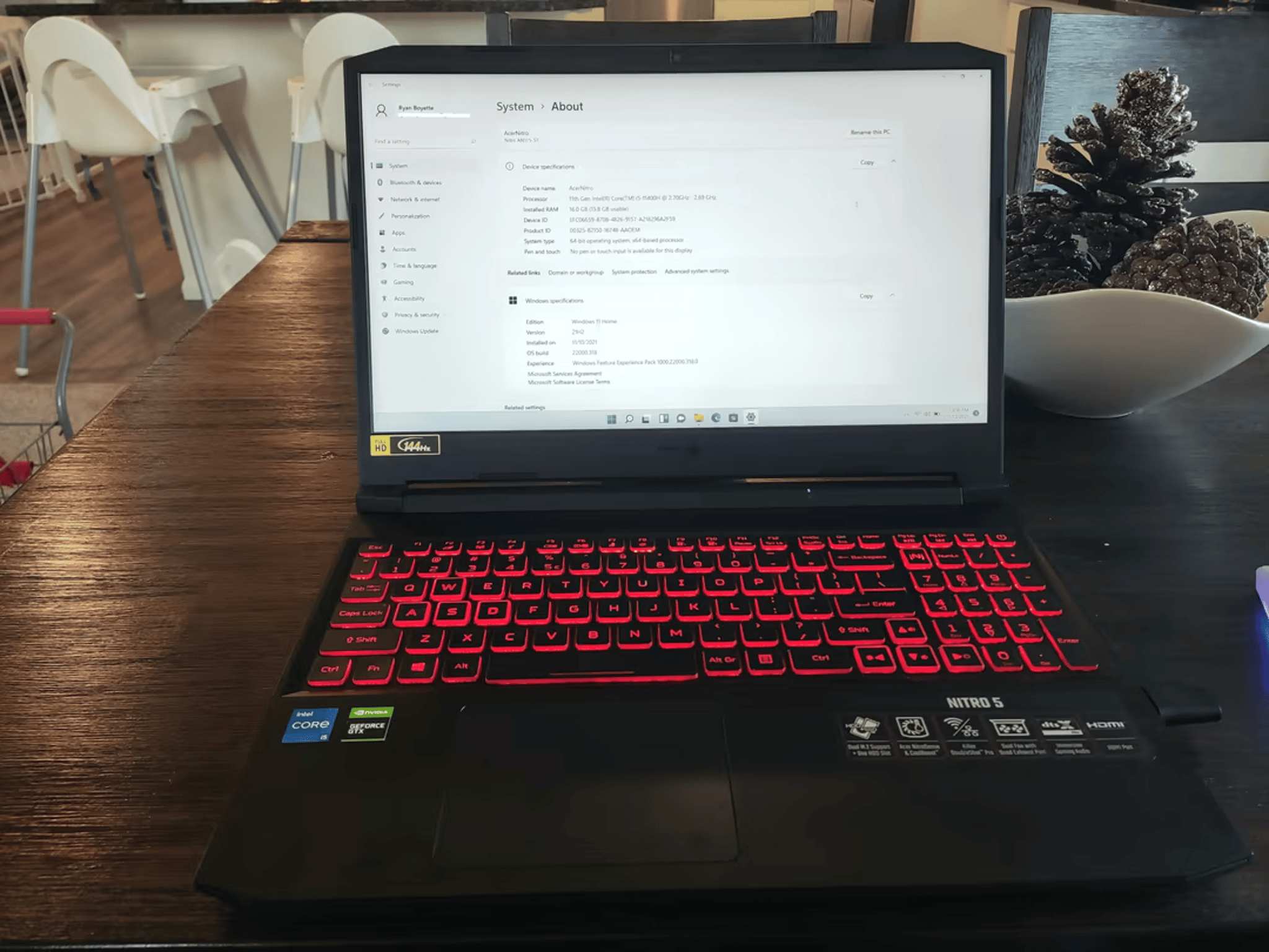 Acer Nitro 5 15.6" 144hz 1080p, 11400H, 1650, 16gb ram upgraded Laptop