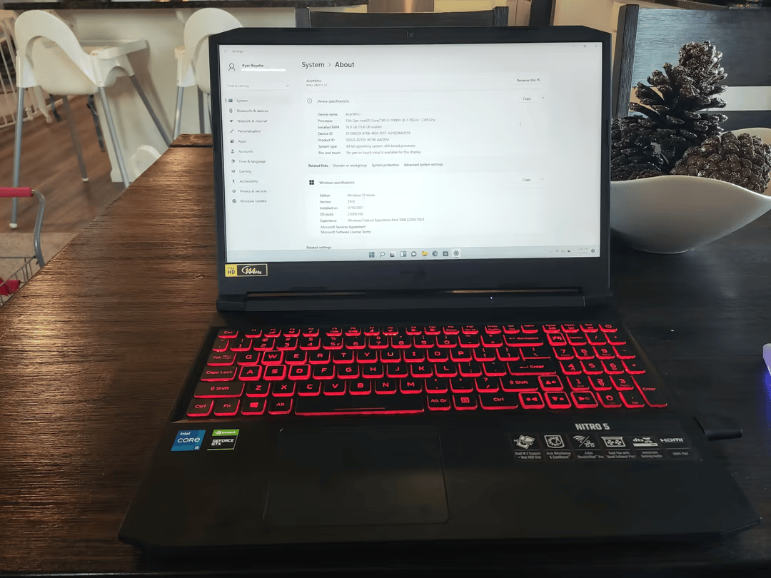 Acer Nitro 5 15.6" 144hz 1080p, 11400H, 1650, 16gb ram upgraded Laptop