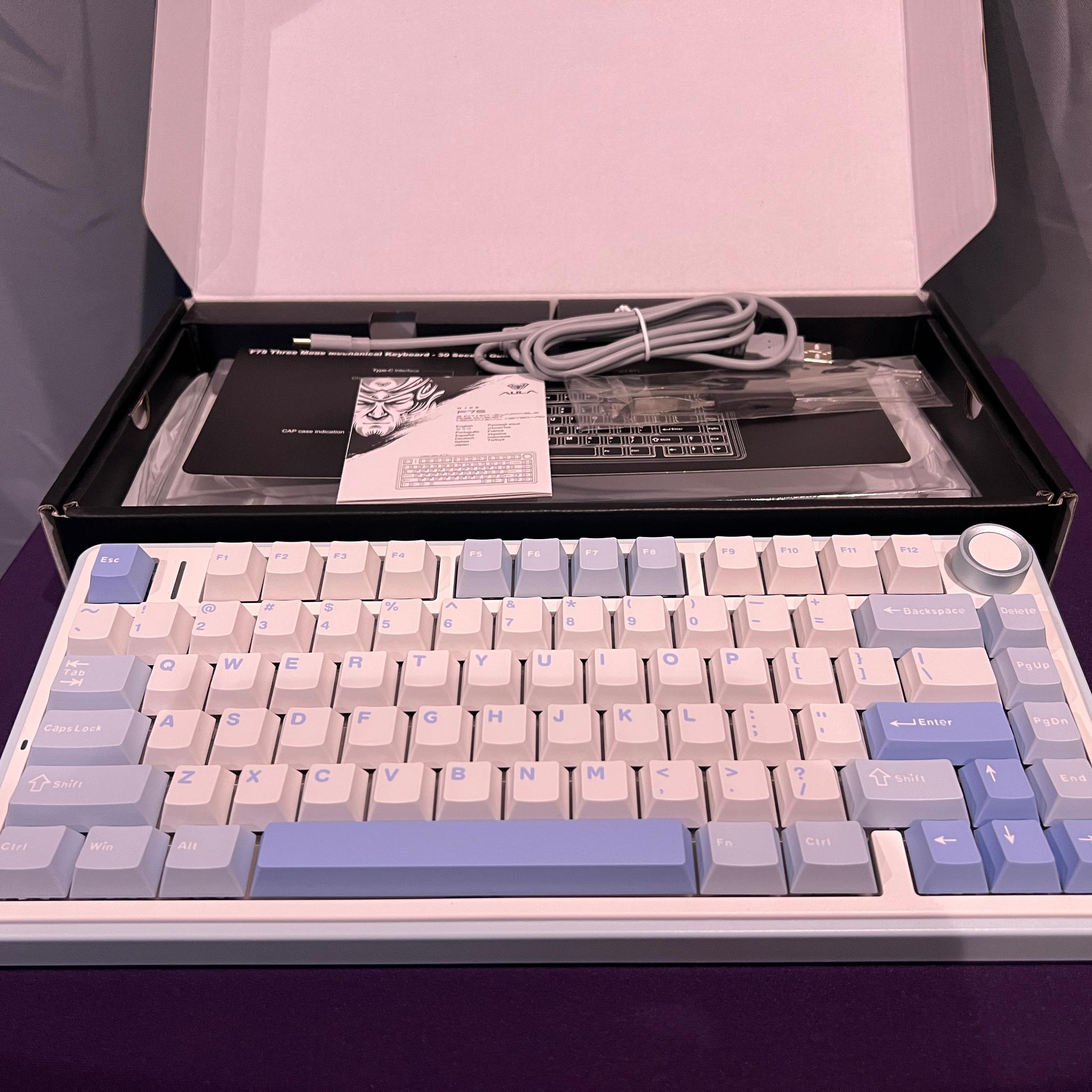 AULA F75 (BRAND NEW) Wireless Mechanical 75% Grey Wood v3 Switches with Knob, Hot Swappable