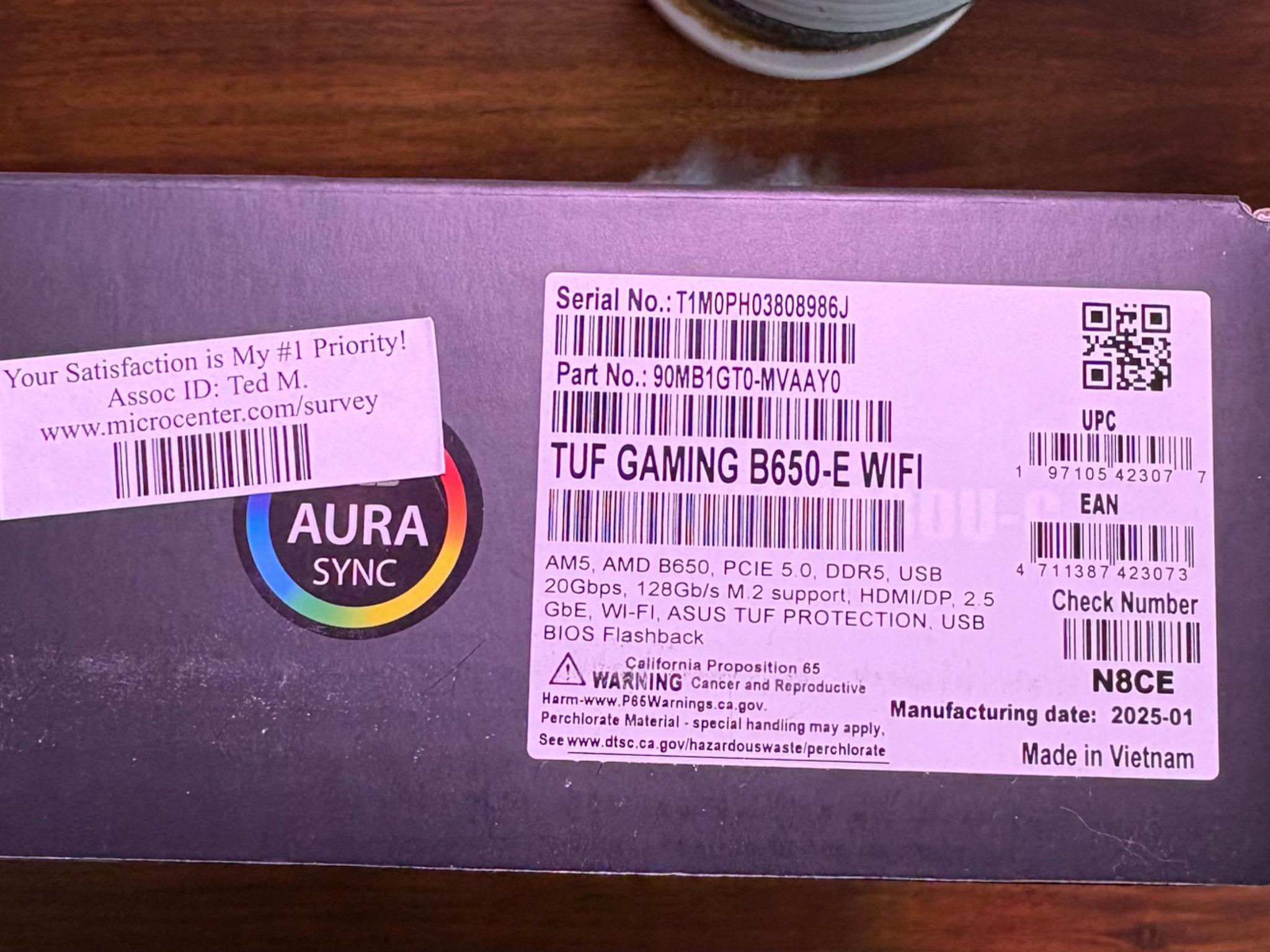 BNIB ASUS TUF Gaming B650-E WIFI Motherboard – AM5 – PCIe 5.0 – DDR5 – WiFi 6E