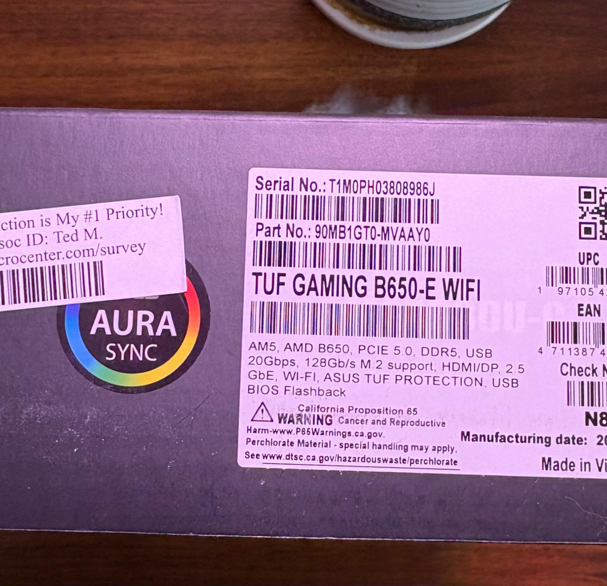 BNIB ASUS TUF Gaming B650-E WIFI Motherboard – AM5 – PCIe 5.0 – DDR5 – WiFi 6E