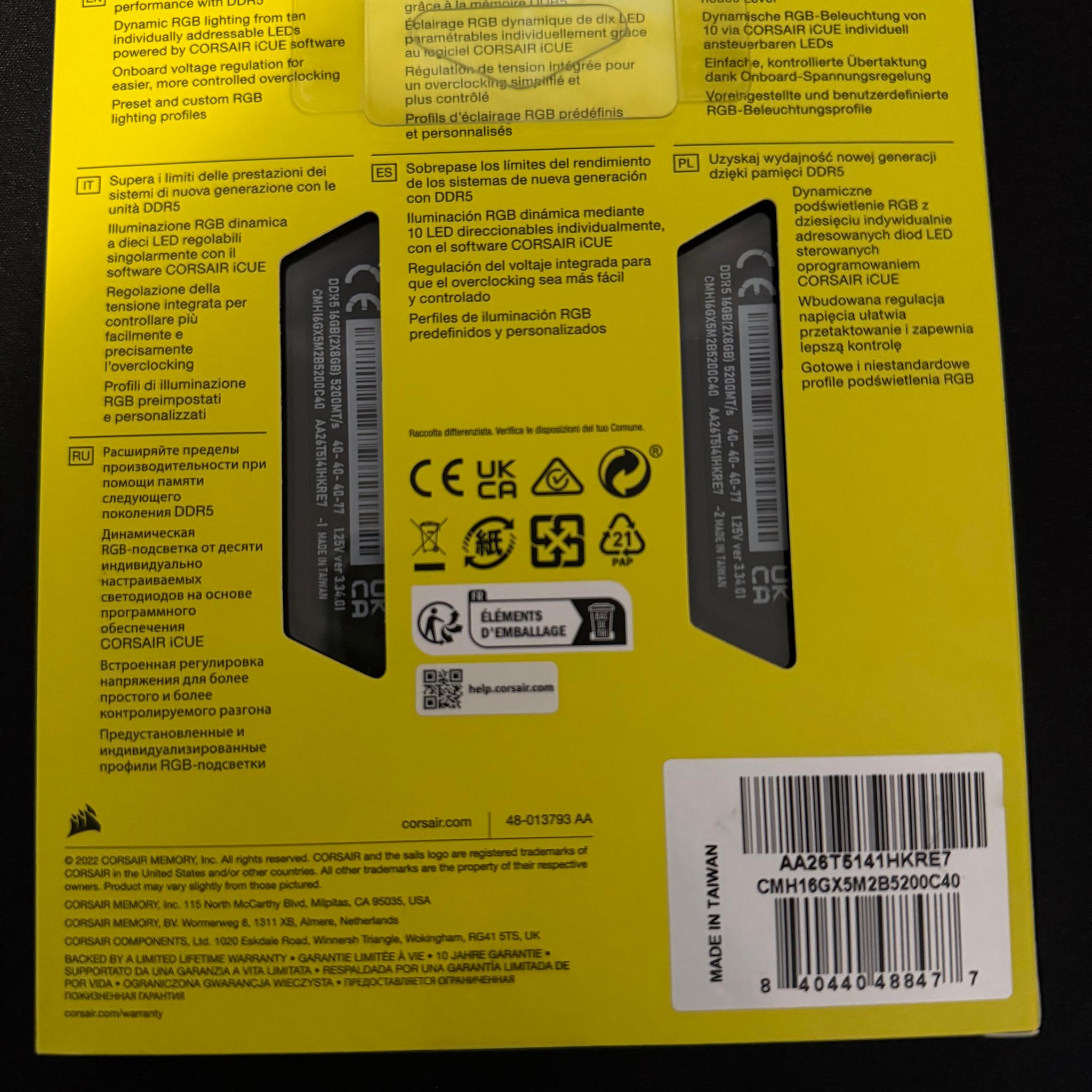 Corsair Vengeance RGB DDR5 16GB (2x8GB) 5200MHz