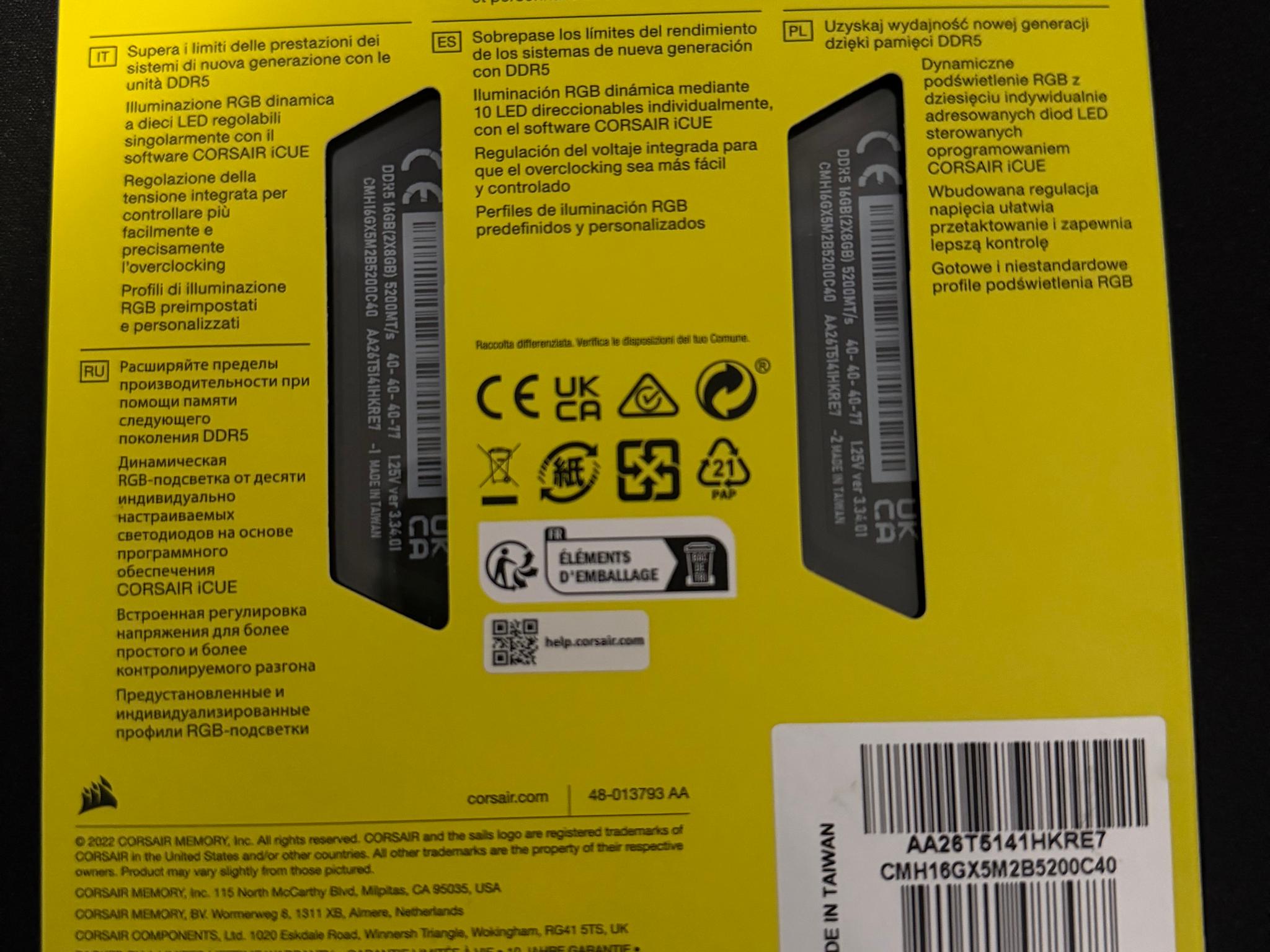 Corsair Vengeance RGB DDR5 16GB (2x8GB) 5200MHz