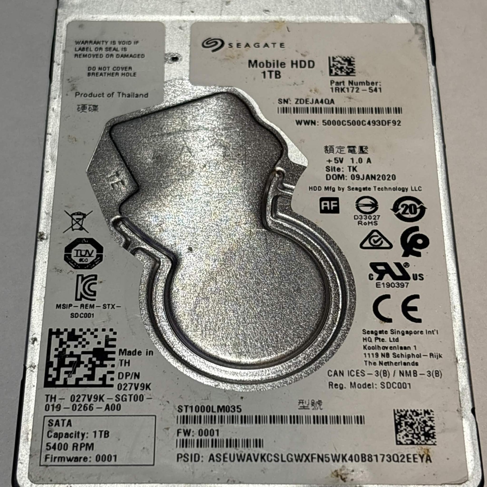 Seagate Mobile HDD 1TB SATA Hard Drive | Tested & Functional