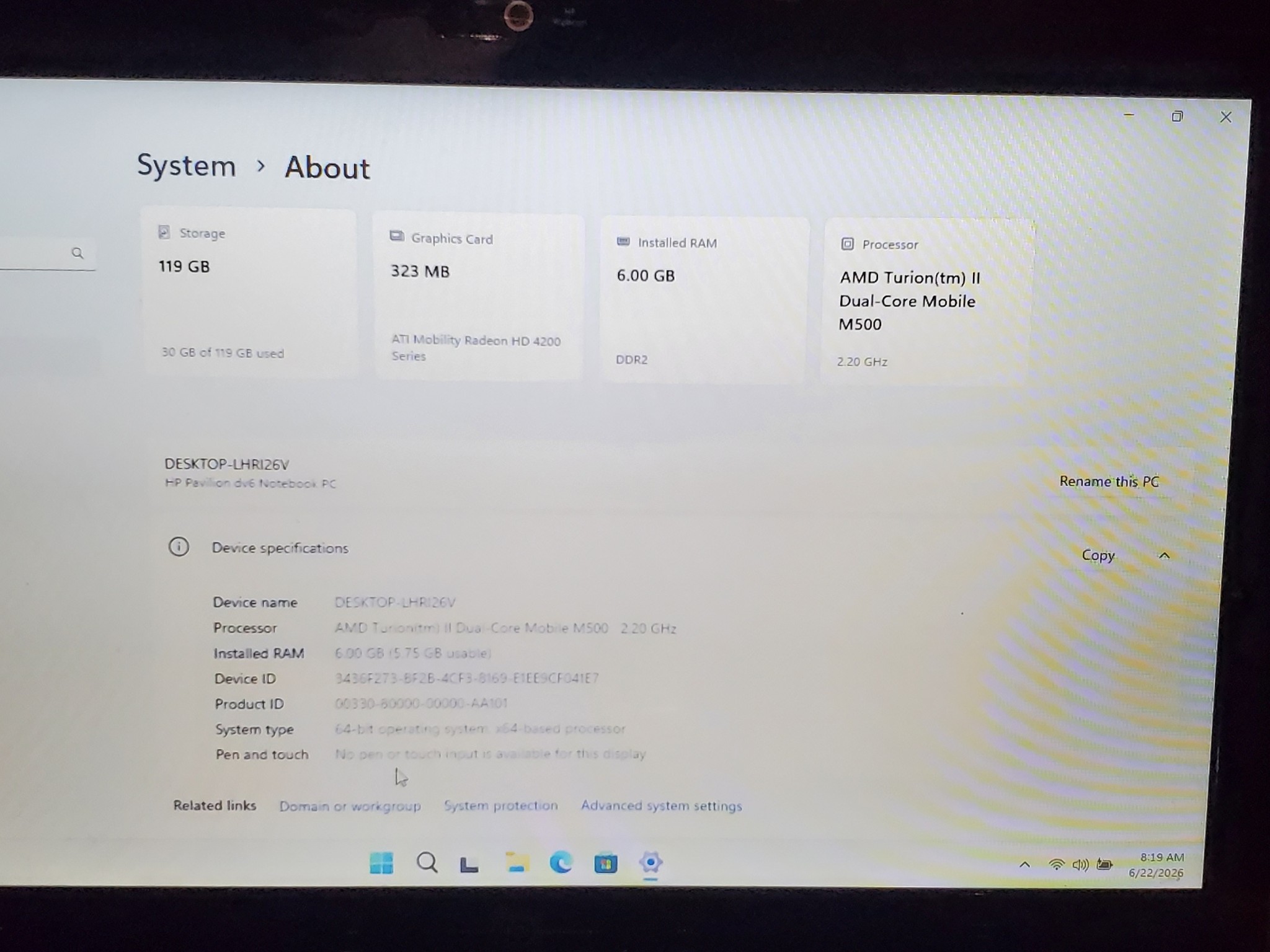 HP Pavilion dv6-2066dx Laptop (Win 11)