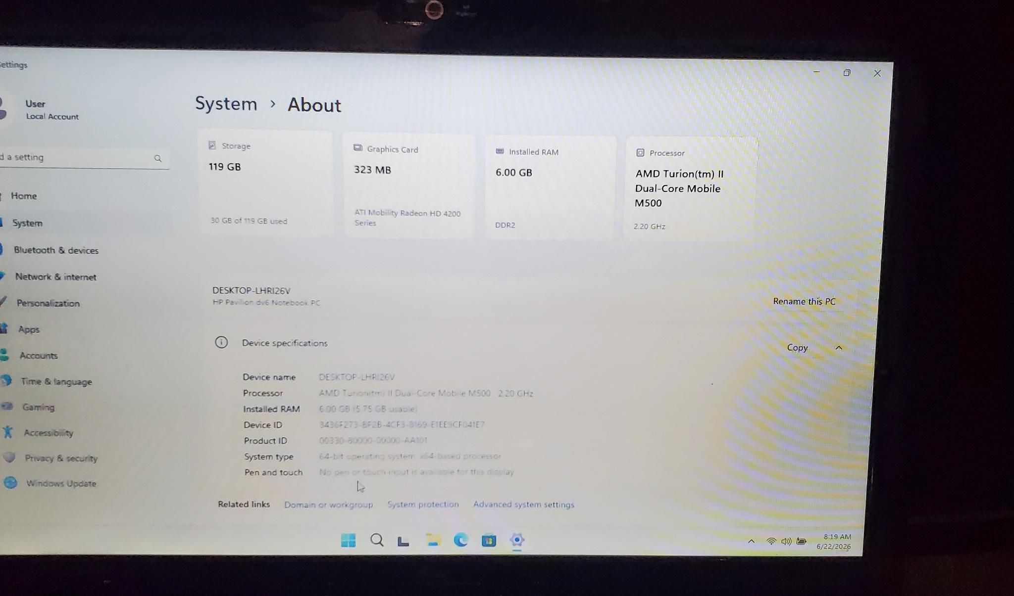 HP Pavilion dv6-2066dx Laptop (Win 11)