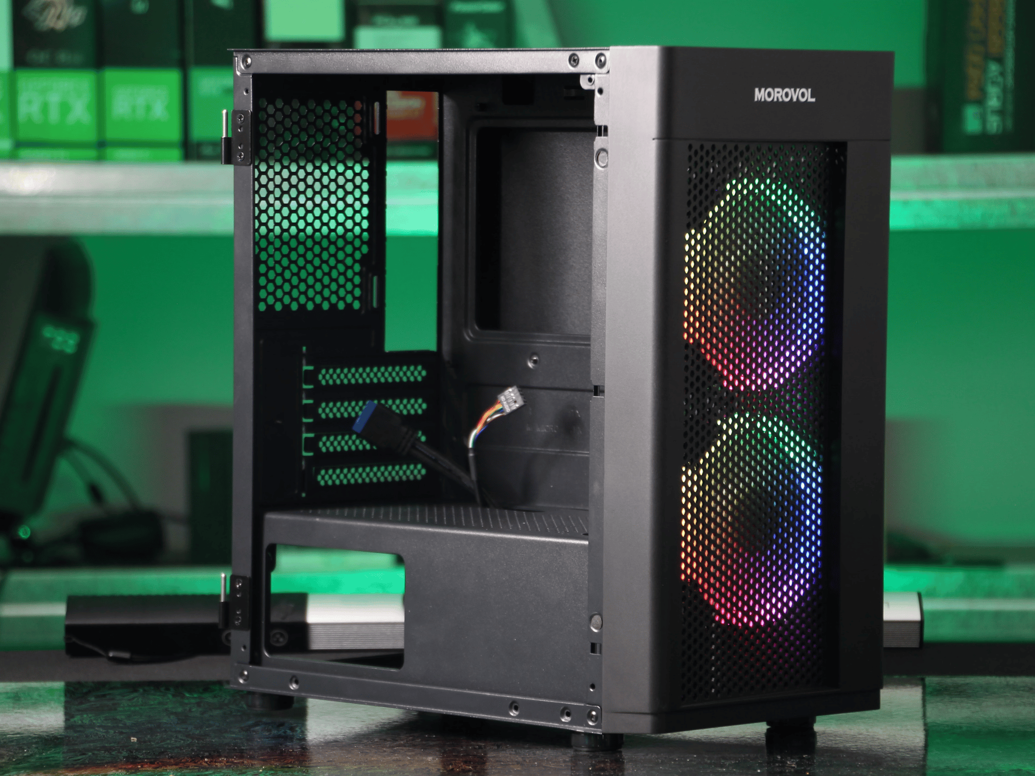 MOROVOL TW7 ARGB MicroATX Mini Tower PC Case (Black)