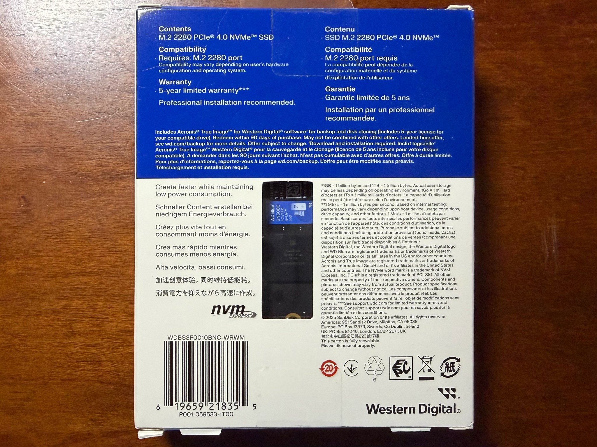 (NEW) Western Digital Blue SN5000 NVME SSD 1TB PCIe 4.0