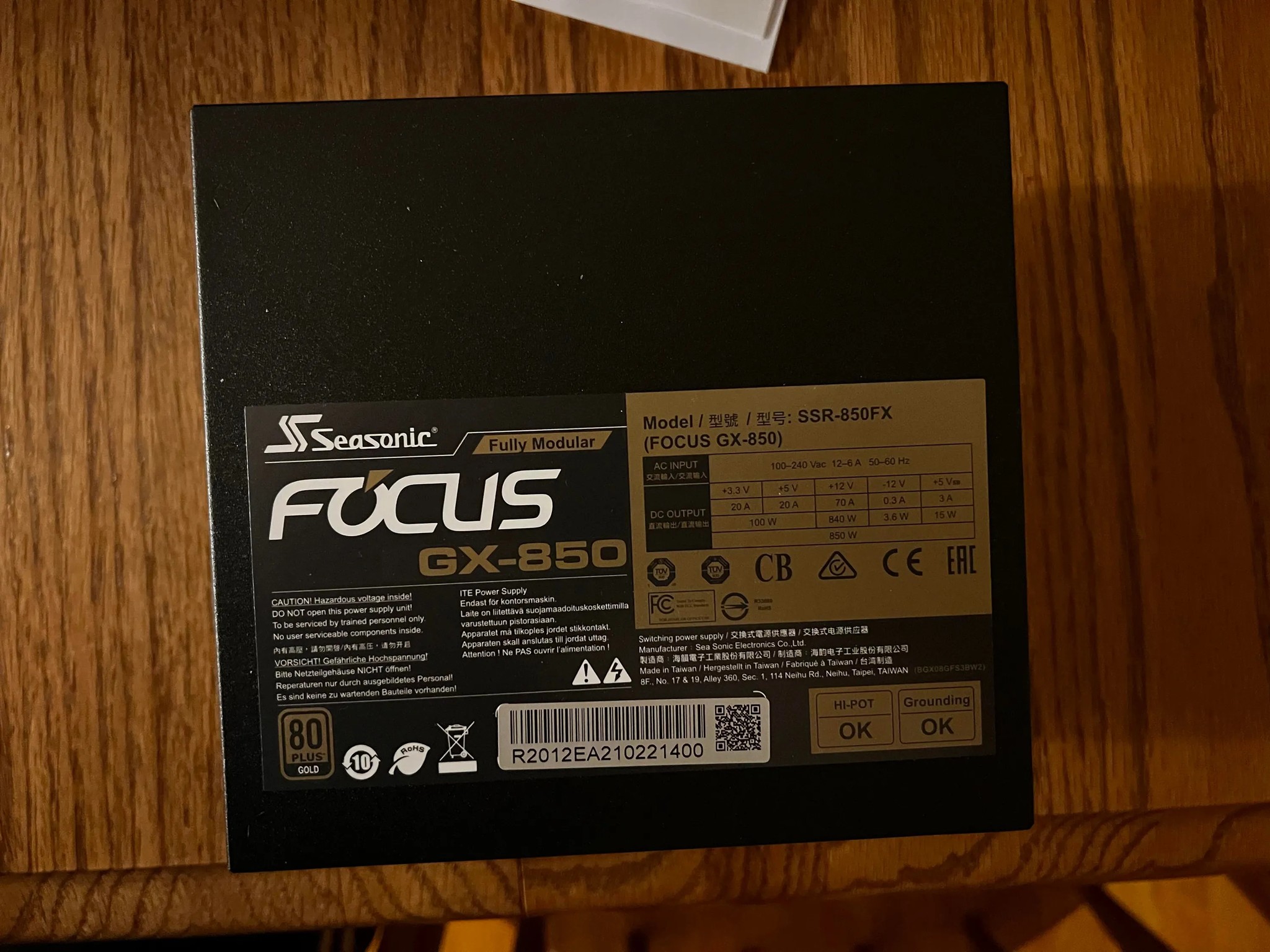 SeaSonic FOCUS 850 W 80+ Gold Certified Fully Modular ATX Power Supply