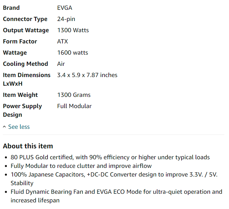 EVGA Supernova 1300 G+, 80+ Gold 1300W