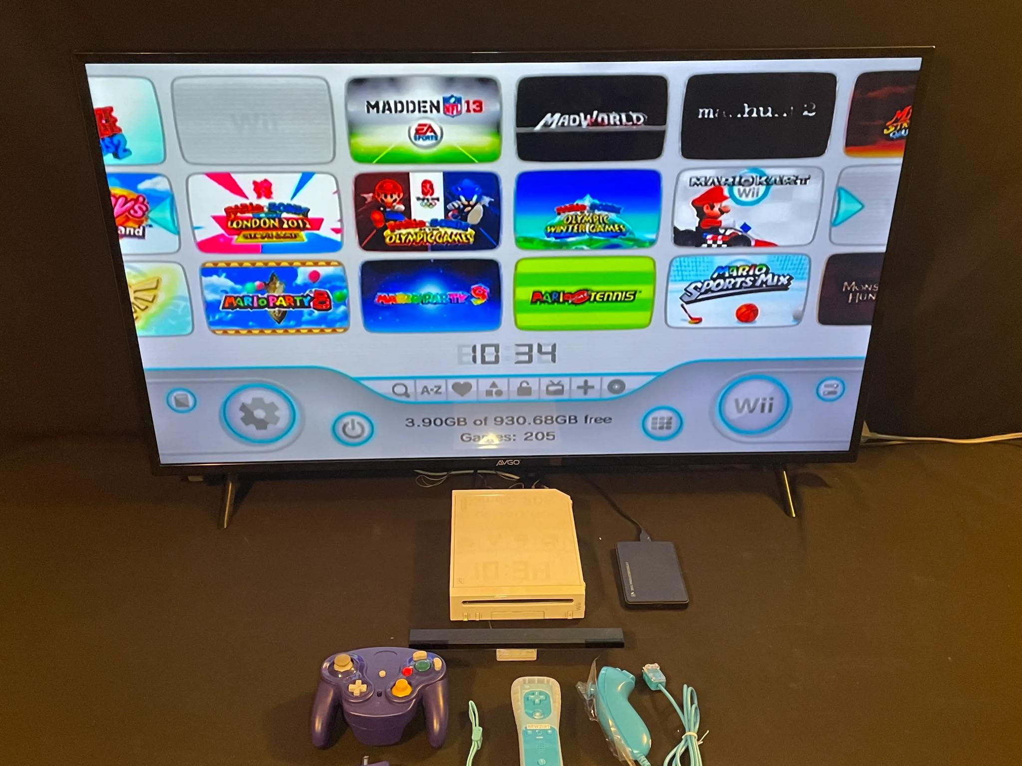 Nintendo Wii 1TB HDMI Blue Wii Mote Purple Wireless Gamecube Controller