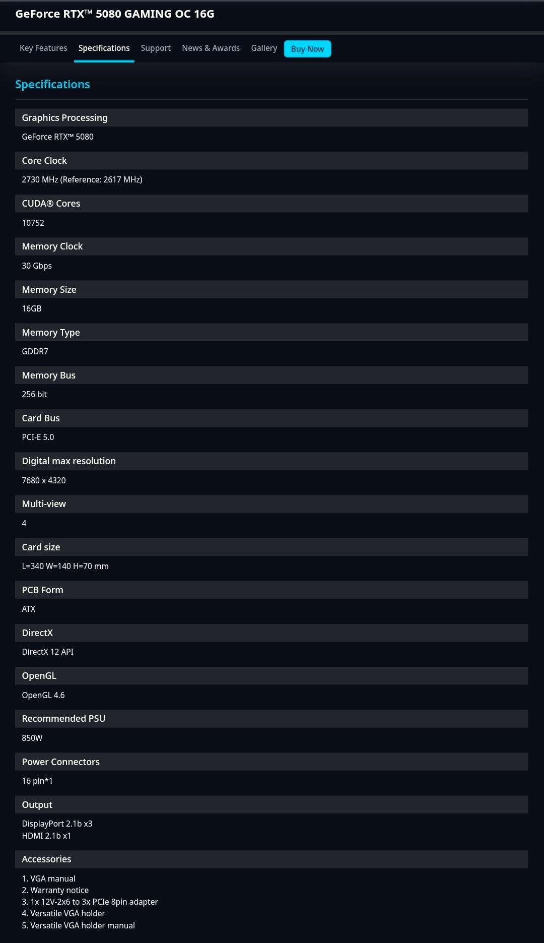 GIGABYTE GeForce RTX 5080 GAMING OC 16G