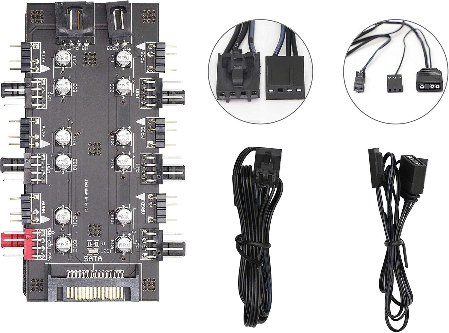 PWM ARGB 2-In-1 6 Channel Hub With SATA 15Pin Power Supply (3 NEW IN BOX)